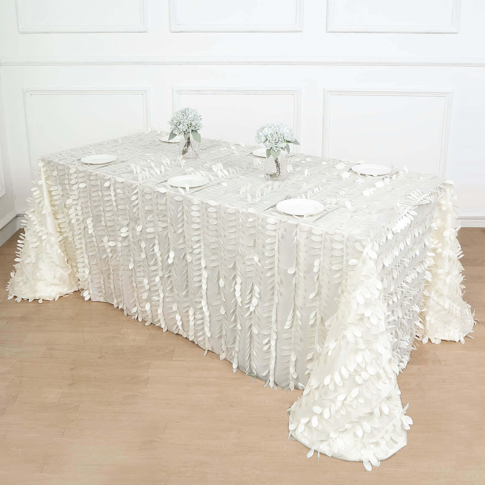 Taffeta Rectangle Tablecloth 90"x156" Ivory - 3D Leaf Petal Seamless Table Cover - Image 3