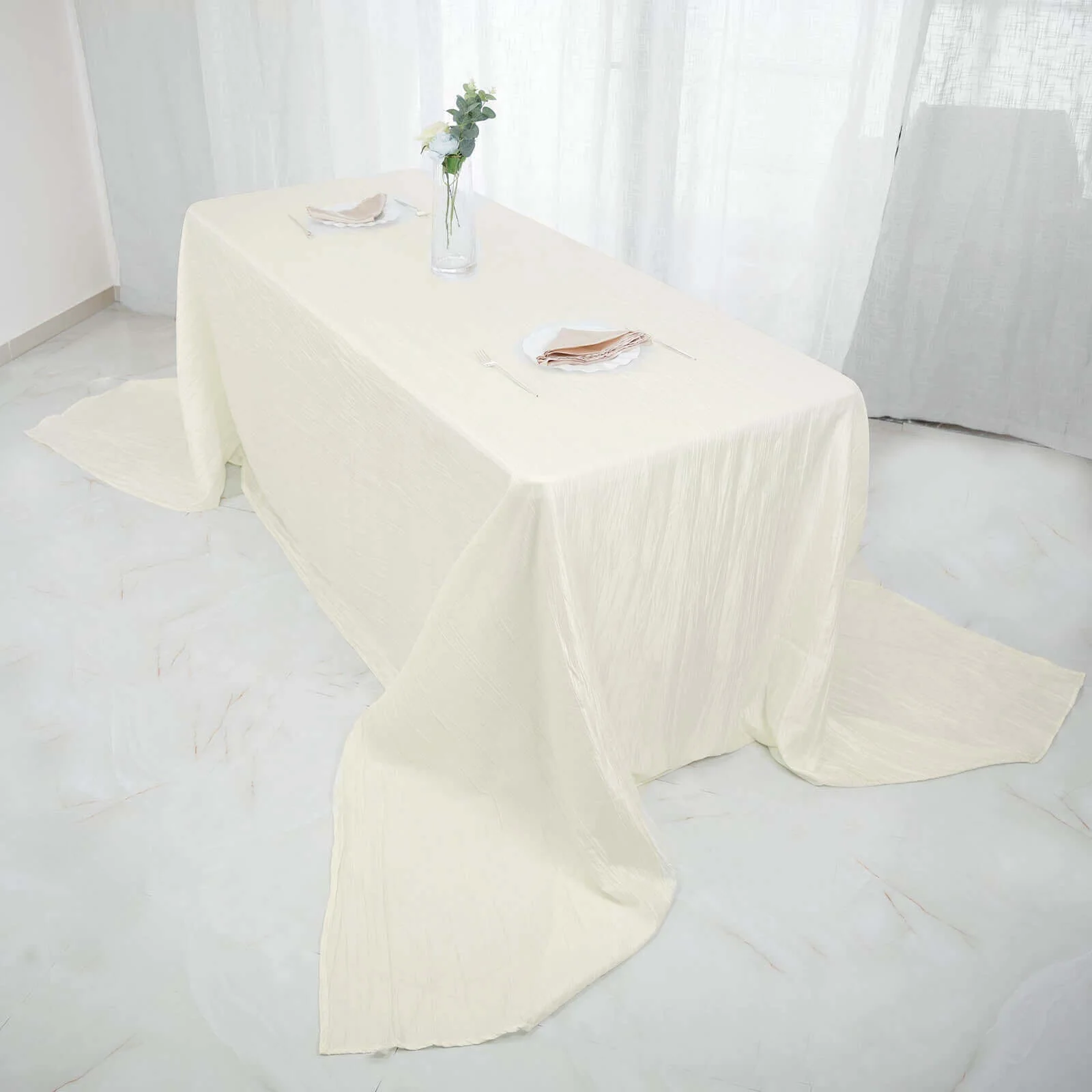 Taffeta Rectangle Tablecloth 90"x156" Ivory with Accordion Crinkle Design - Seamless Finish - Image 2