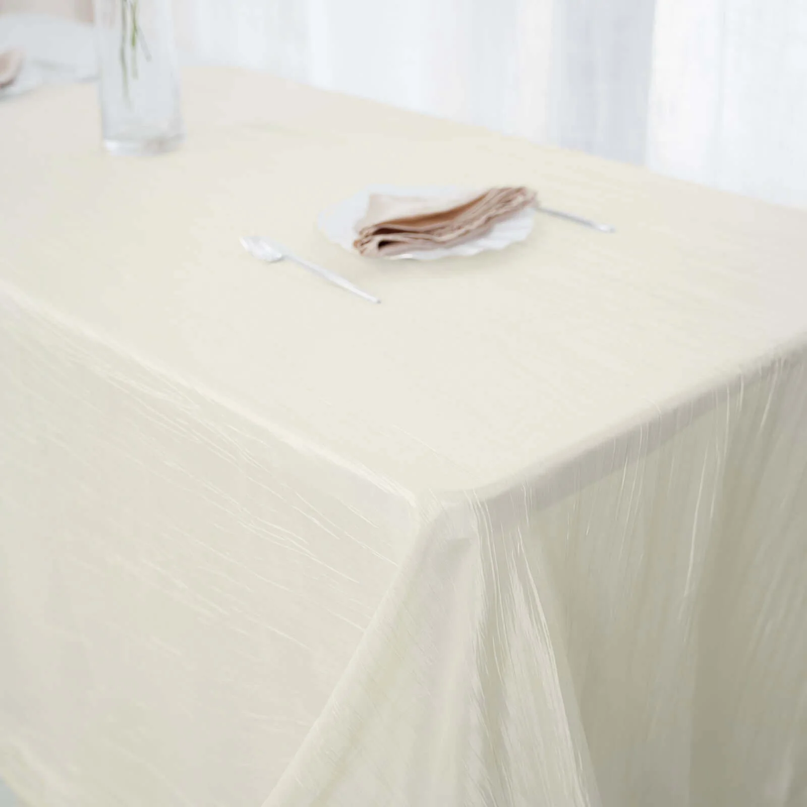 Taffeta Rectangle Tablecloth 90"x156" Ivory with Accordion Crinkle Design - Seamless Finish - Image 7