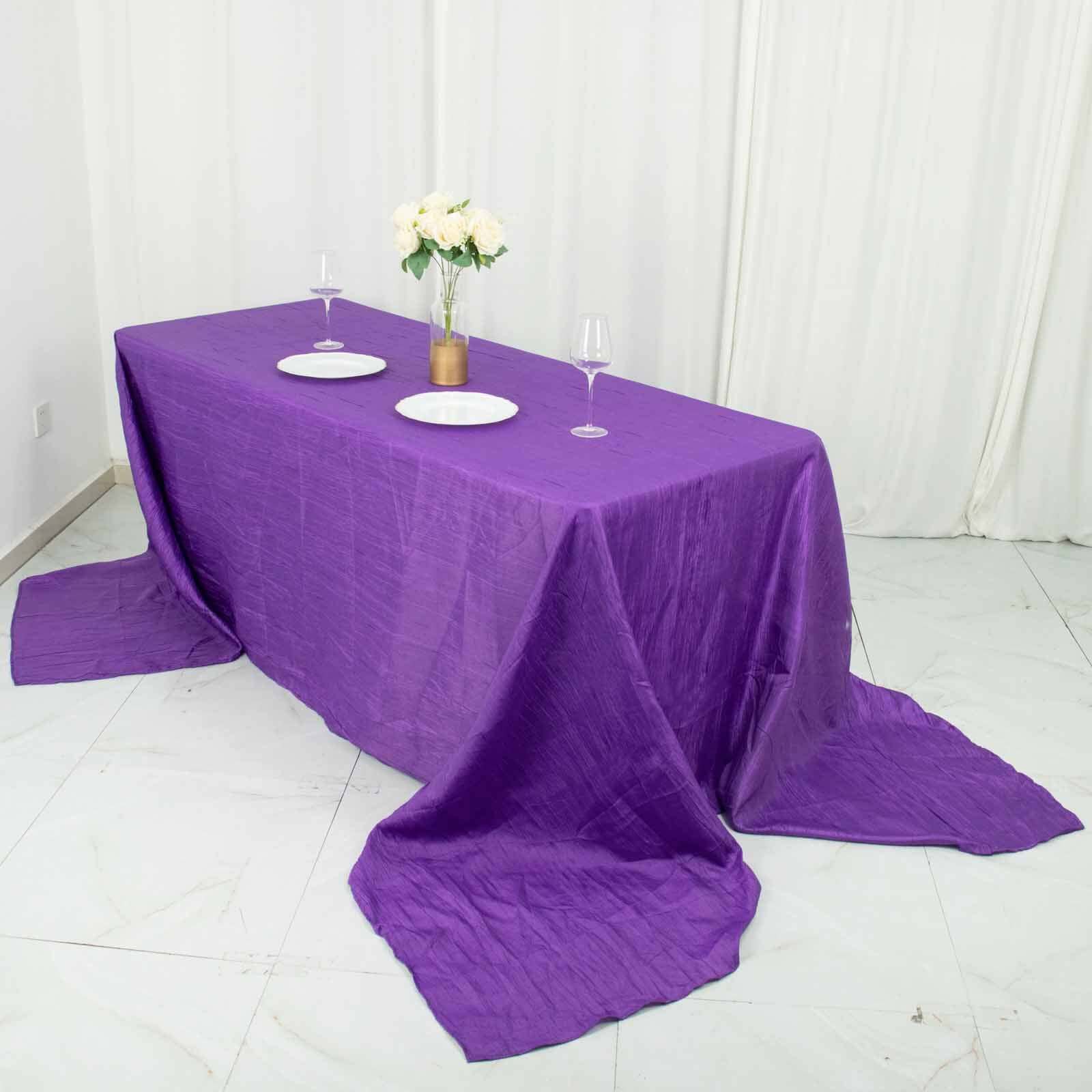 Taffeta Rectangle Tablecloth 90"x156" Purple with Accordion Crinkle Design - Seamless Finish - Image 3