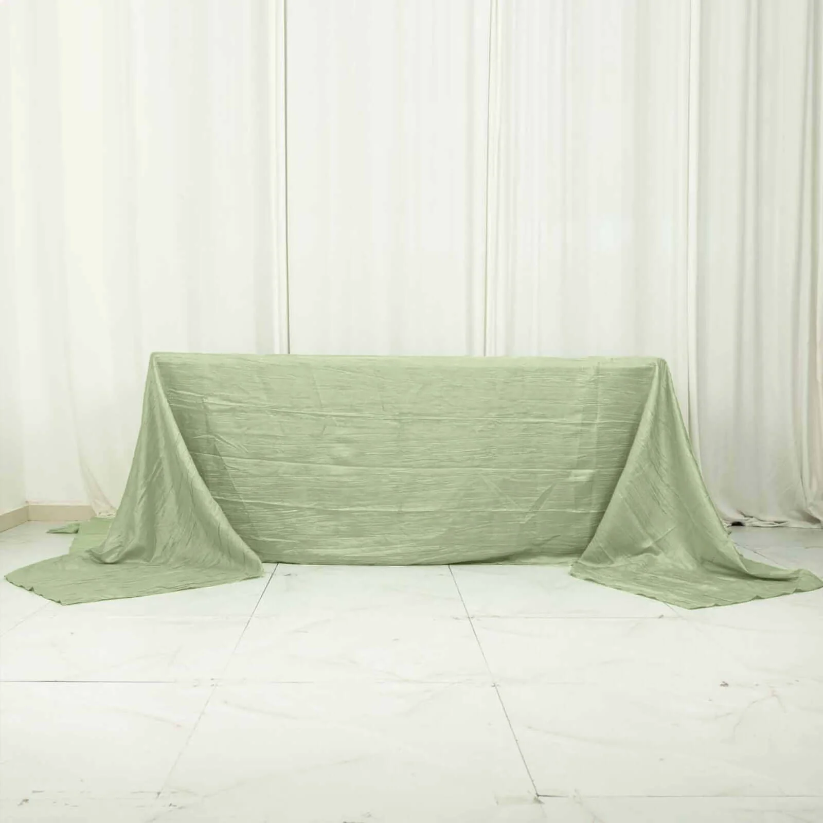 Taffeta Rectangle Tablecloth 90"x156" Sage Green with Accordion Crinkle Design - Seamless Finish - Image 6
