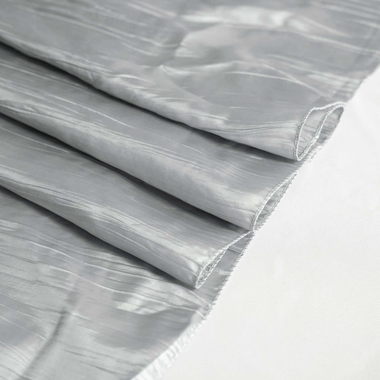 Taffeta Rectangle Tablecloth 90"x156" Silver with Accordion Crinkle Design - Seamless Finish - Image 12