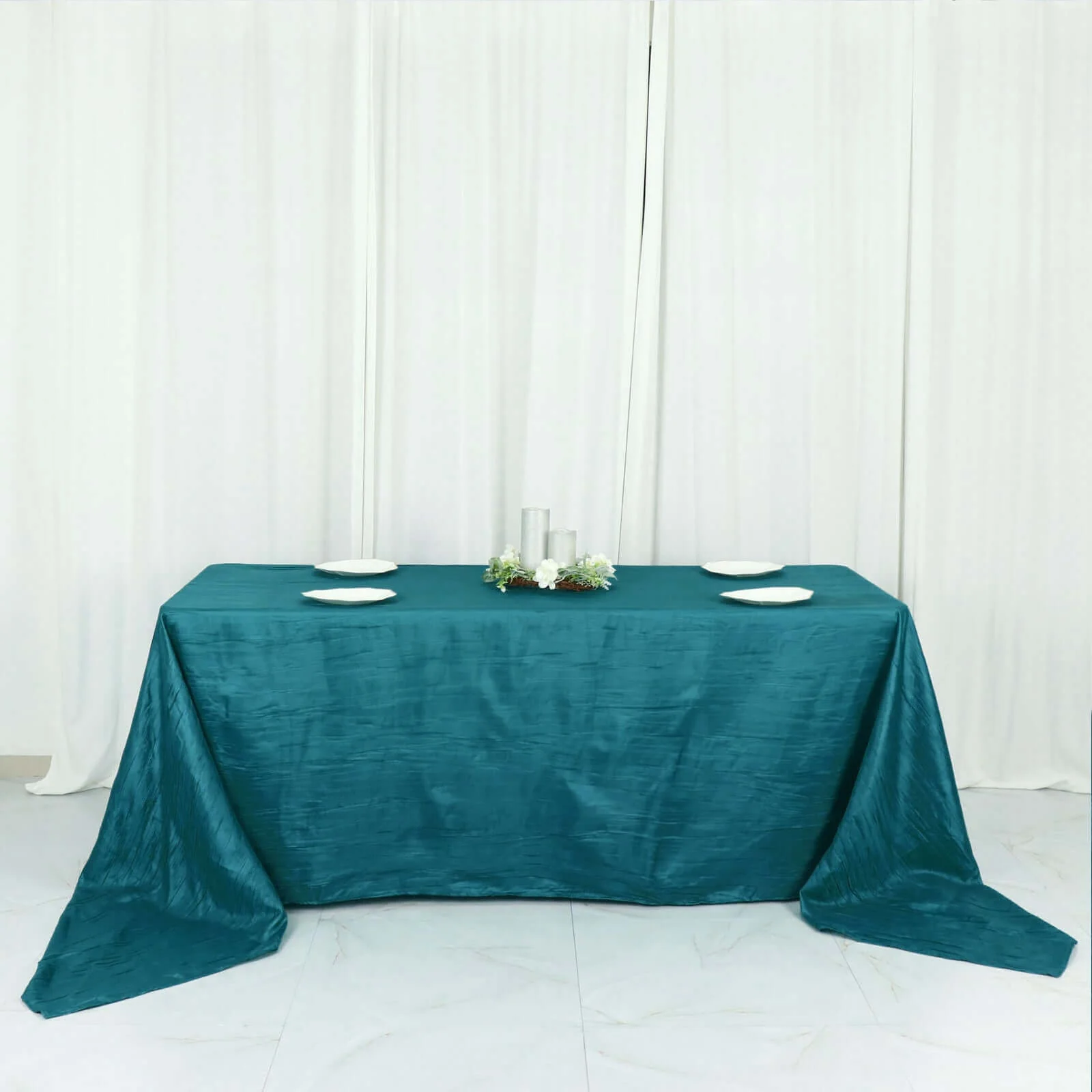 Taffeta Rectangle Tablecloth 90"x156" Teal with Accordion Crinkle Design - Seamless Finish - Image 3