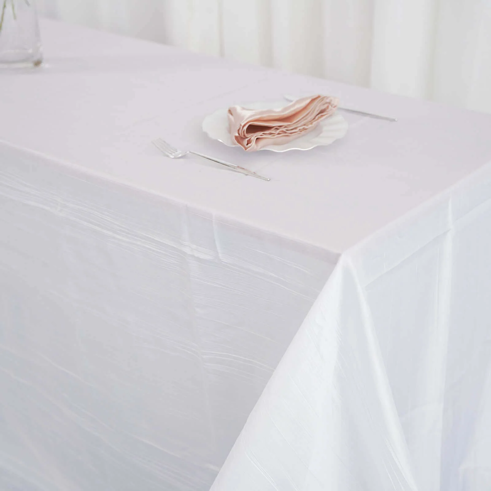 Taffeta Rectangle Tablecloth 90"x156" White with Accordion Crinkle Design - Seamless Finish for Upscale Occasions - Image 2