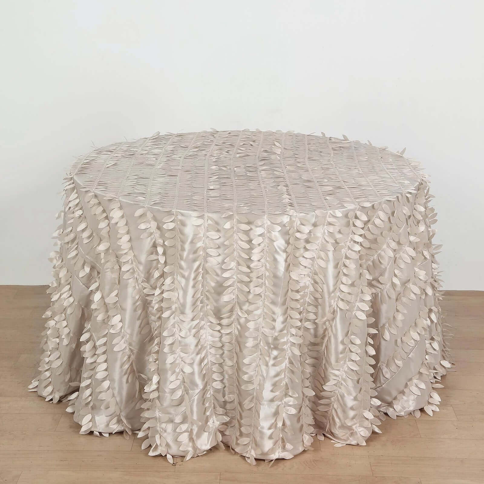 Taffeta Round Tablecloth 120" Beige - 3D Leaf Petal Seamless Table Cover