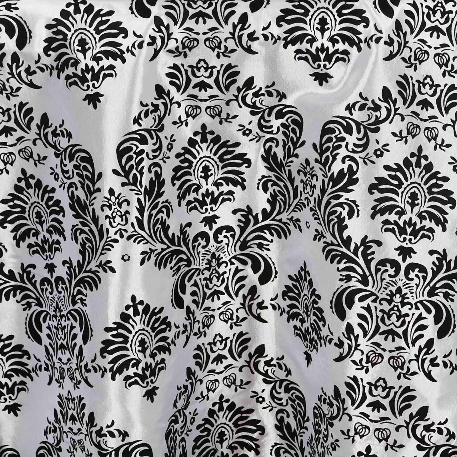 Taffeta Round Tablecloth 120" Black with Velvet Flocking Damask Design - Seamless Finish for Formal Occasions - Image 3
