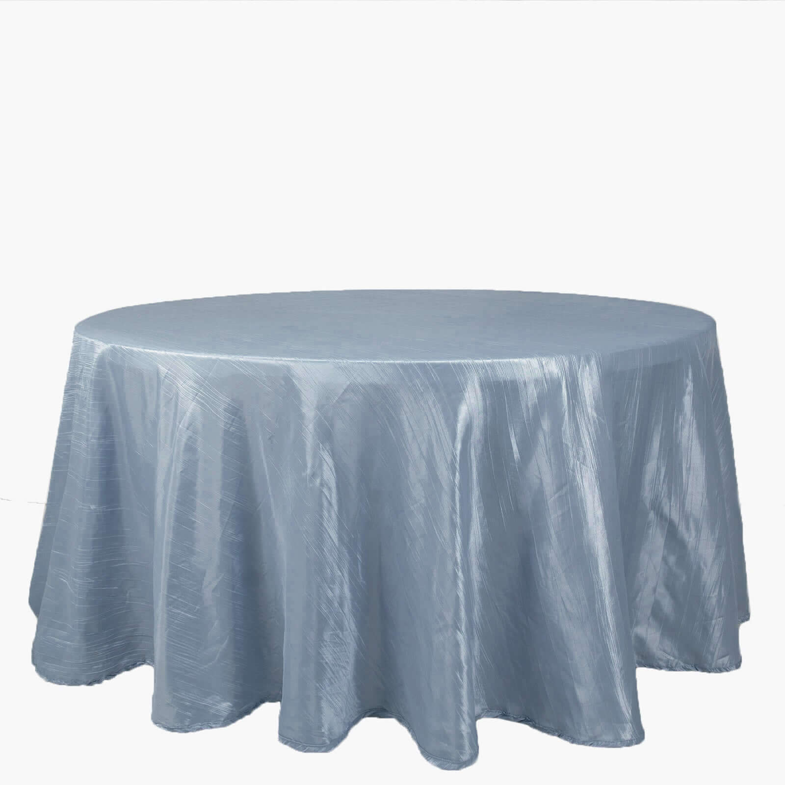 Taffeta Round Tablecloth 120" Dusty Blue with Accordion Crinkle Design - Seamless Finish - Image 7