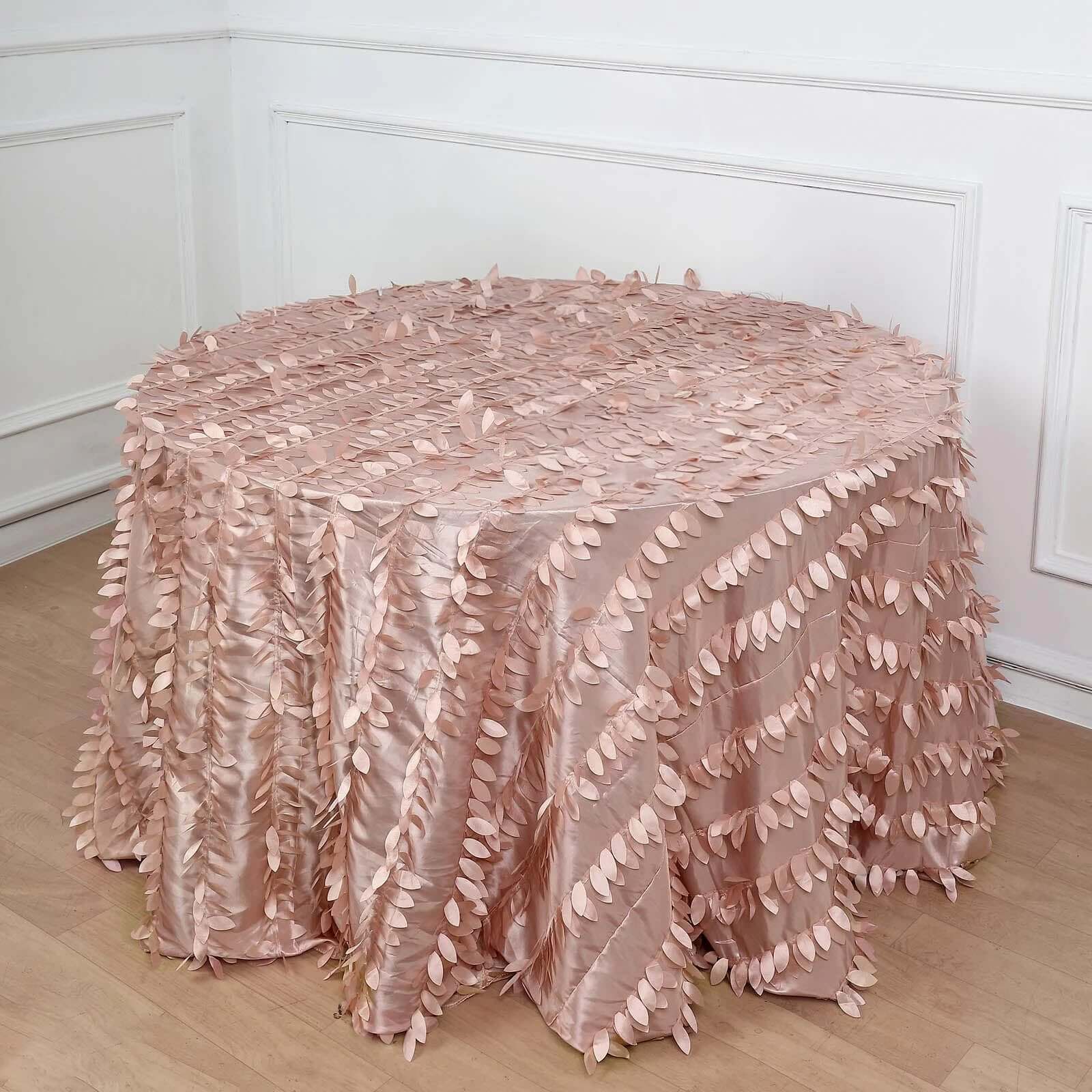 Taffeta Round Tablecloth 120" Dusty Rose - 3D Leaf Petal Seamless Table Cover