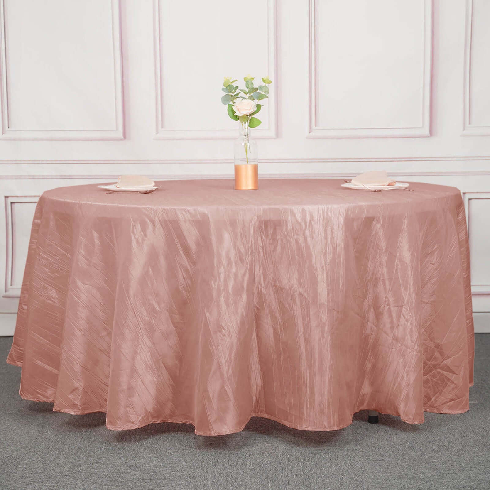 Taffeta Round Tablecloth 120" Dusty Rose with Accordion Crinkle Design - Seamless Finish - Image 6