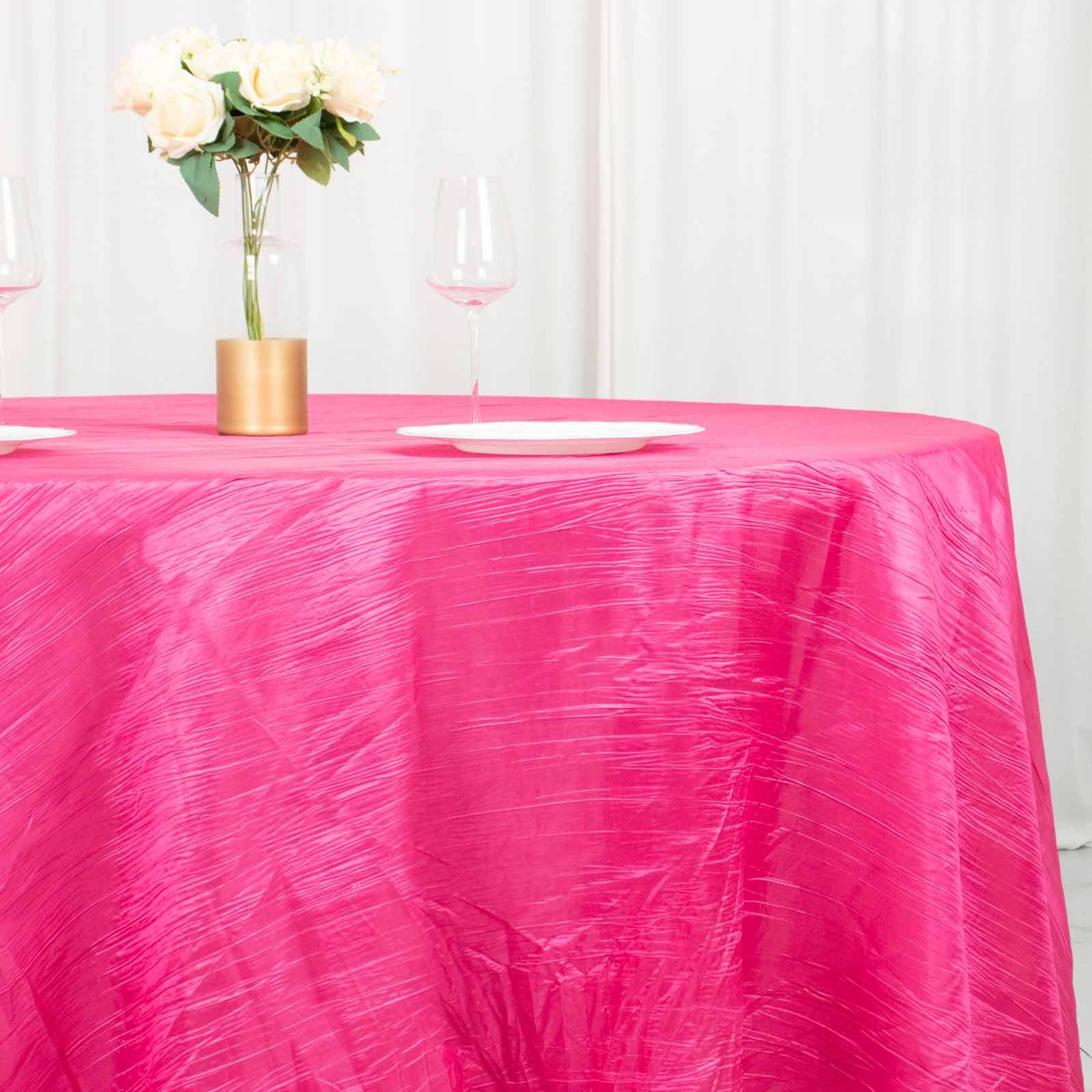 Taffeta Round Tablecloth 120" Fuchsia with Accordion Crinkle Design - Seamless Finish - Image 2