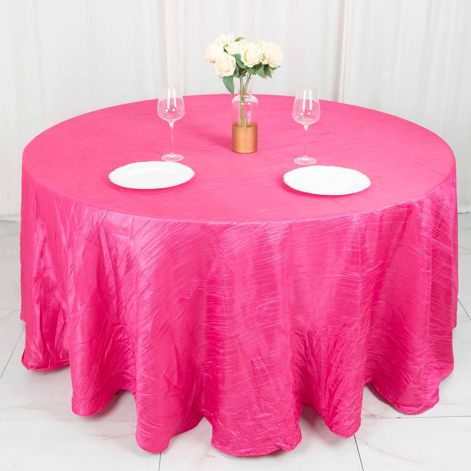 Taffeta Round Tablecloth 120" Fuchsia with Accordion Crinkle Design - Seamless Finish - Image 3