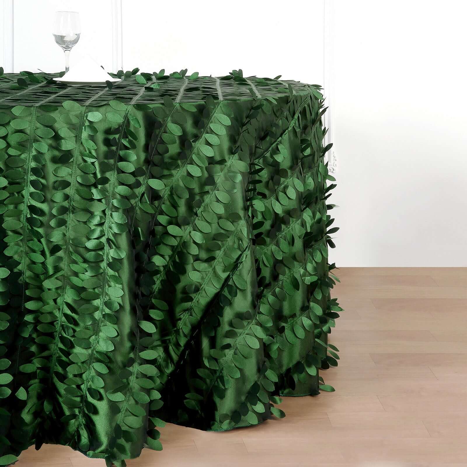 Taffeta Round Tablecloth 120" Green - 3D Leaf Petal Seamless Table Cover - Image 3