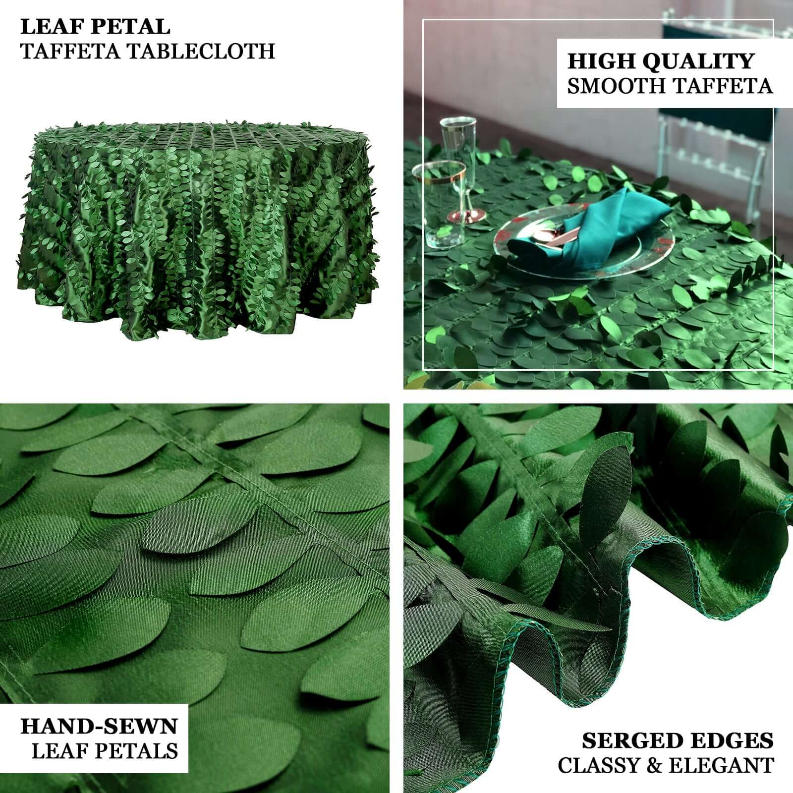 Taffeta Round Tablecloth 120" Green - 3D Leaf Petal Seamless Table Cover - Image 4