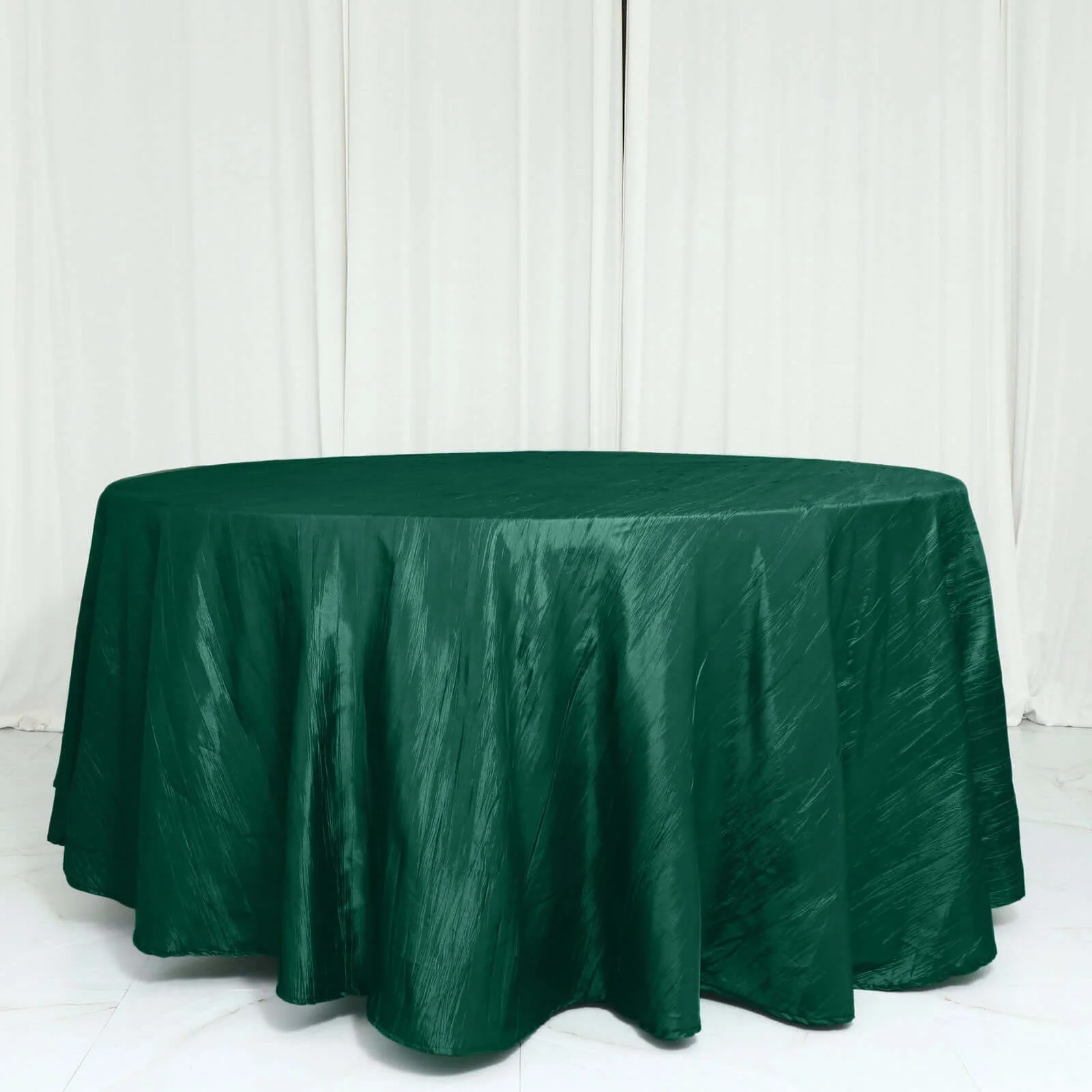 Taffeta Round Tablecloth 120" Hunter Emerald Green with Accordion Crinkle Design - Seamless Finish - Image 16