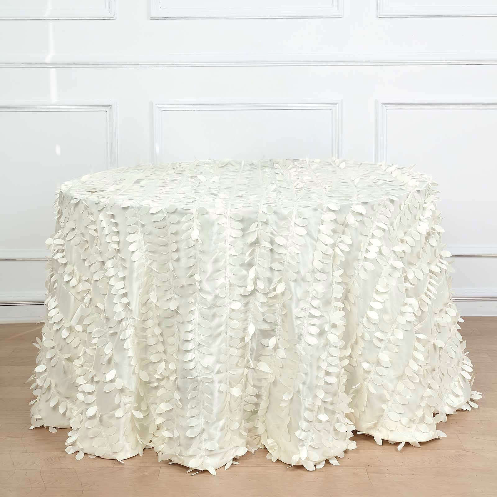 Taffeta Round Tablecloth 120" Ivory - 3D Leaf Petal Seamless Table Cover