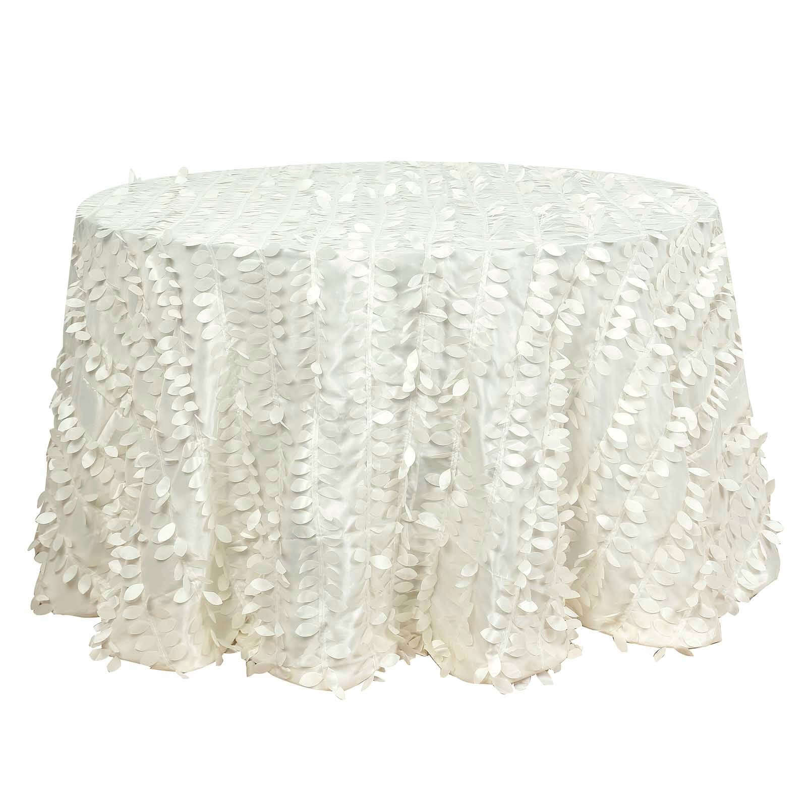 Taffeta Round Tablecloth 120" Ivory - 3D Leaf Petal Seamless Table Cover - Image 6