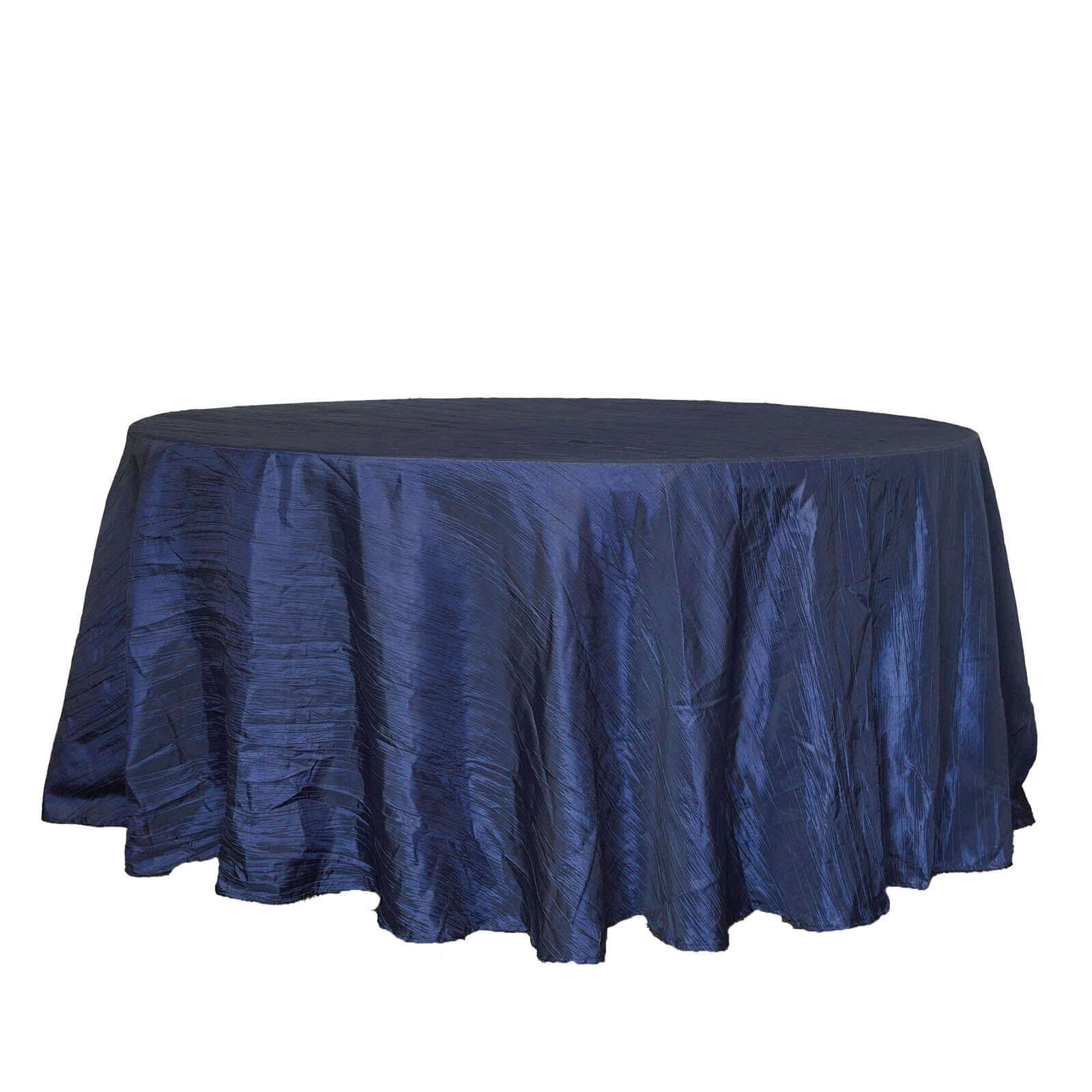 Taffeta Round Tablecloth 120" Navy Blue with Accordion Crinkle Design - Seamless Finish - Image 6
