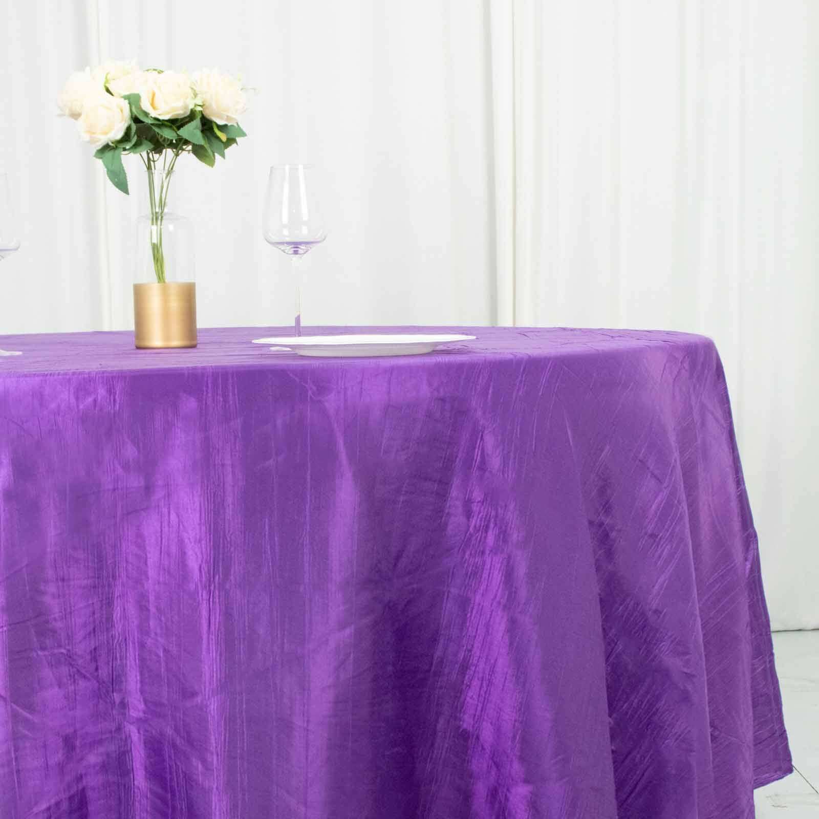 Taffeta Round Tablecloth 120" Purple with Accordion Crinkle Design - Seamless Finish - Image 2