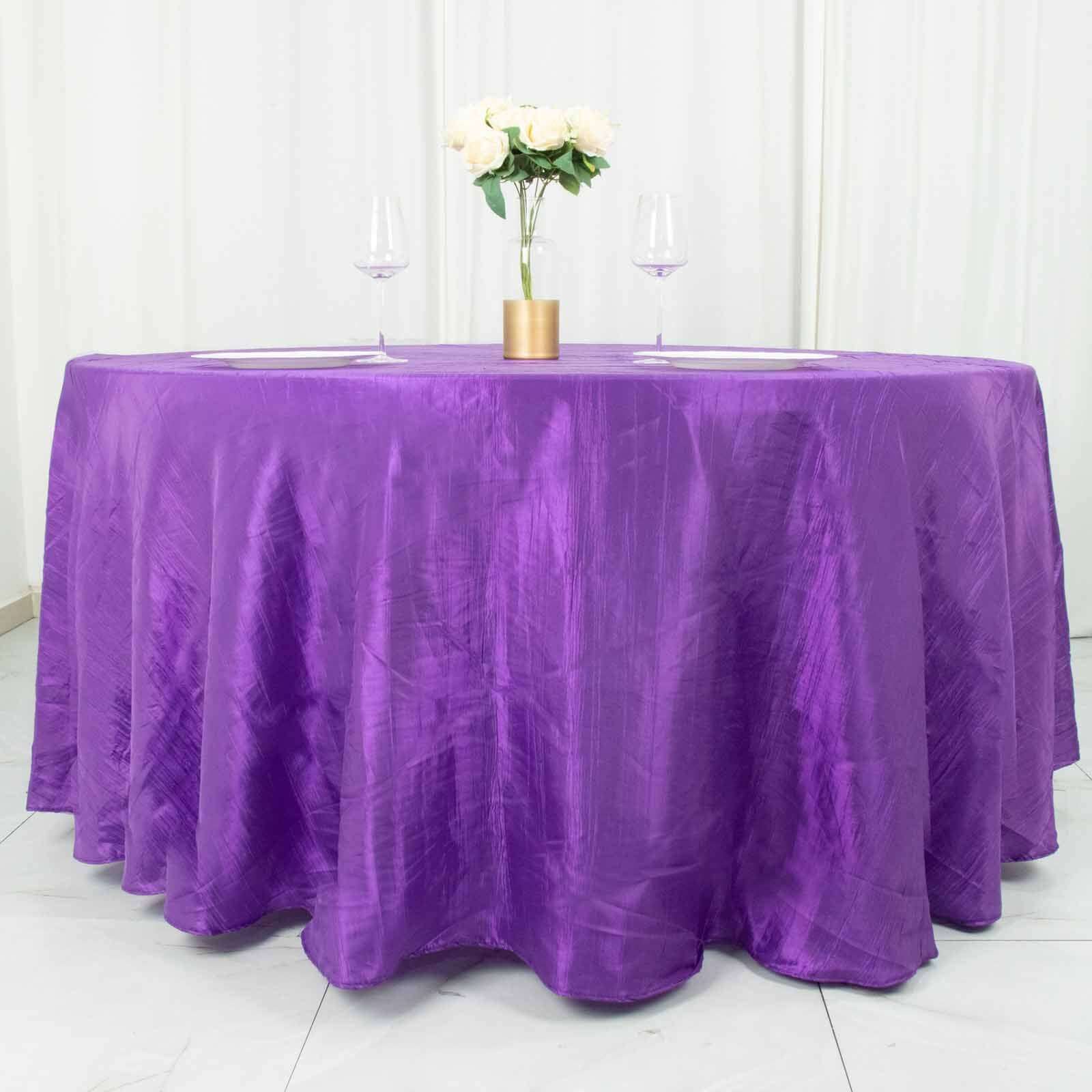 Taffeta Round Tablecloth 120" Purple with Accordion Crinkle Design - Seamless Finish - Image 6