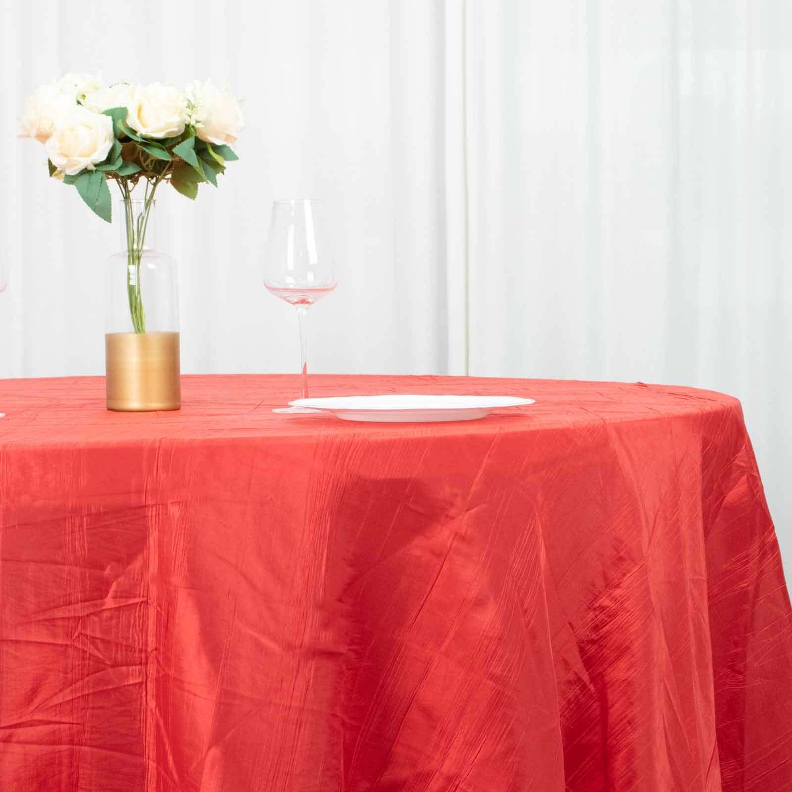 Taffeta Round Tablecloth 120" Red with Accordion Crinkle Design - Seamless Finish - Image 2