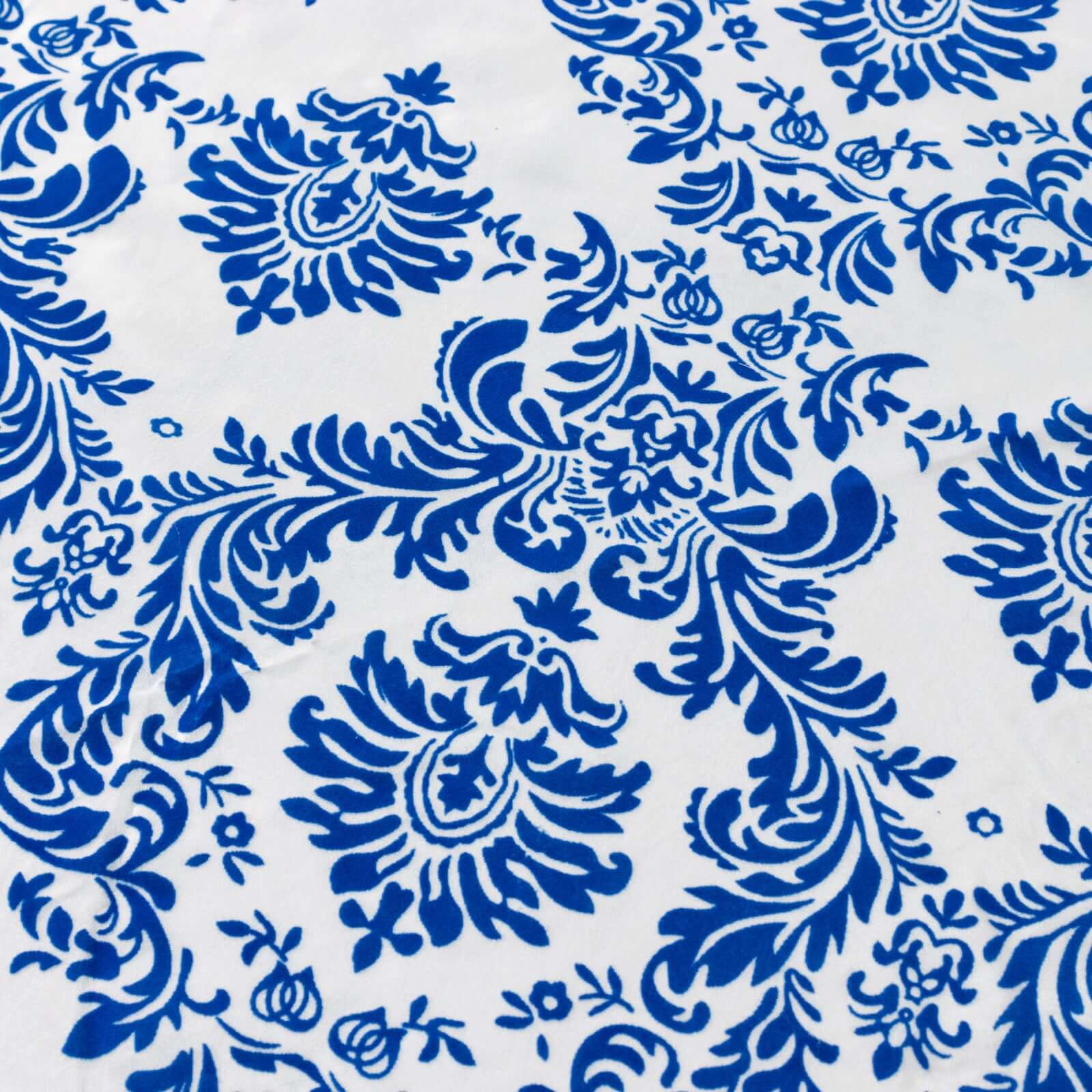 Taffeta Round Tablecloth 120" Royal Blue with Velvet Flocking Damask Design - Seamless Finish Table Cover - Image 8