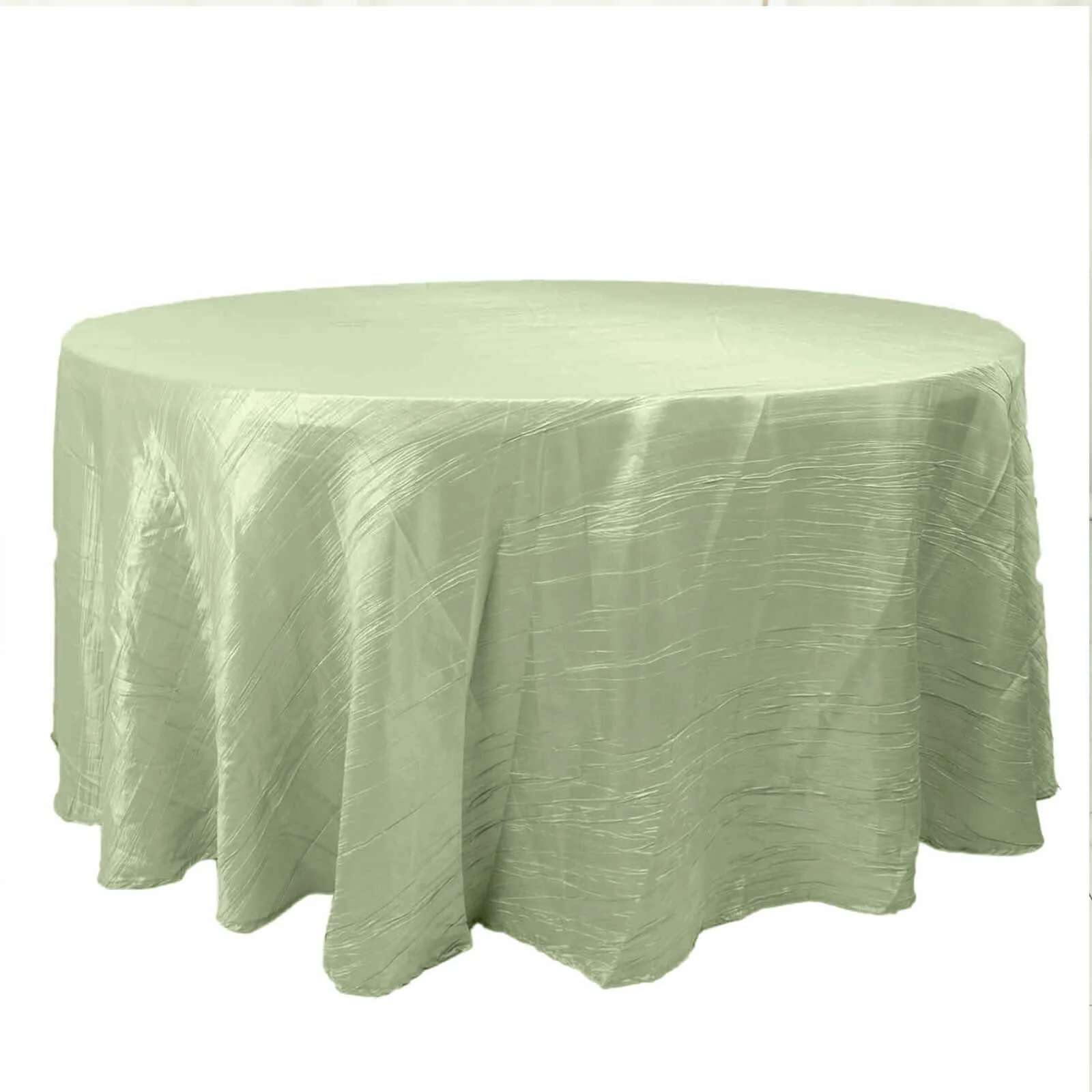 Taffeta Round Tablecloth 120" Sage Green with Accordion Crinkle Design - Seamless Finish - Image 7