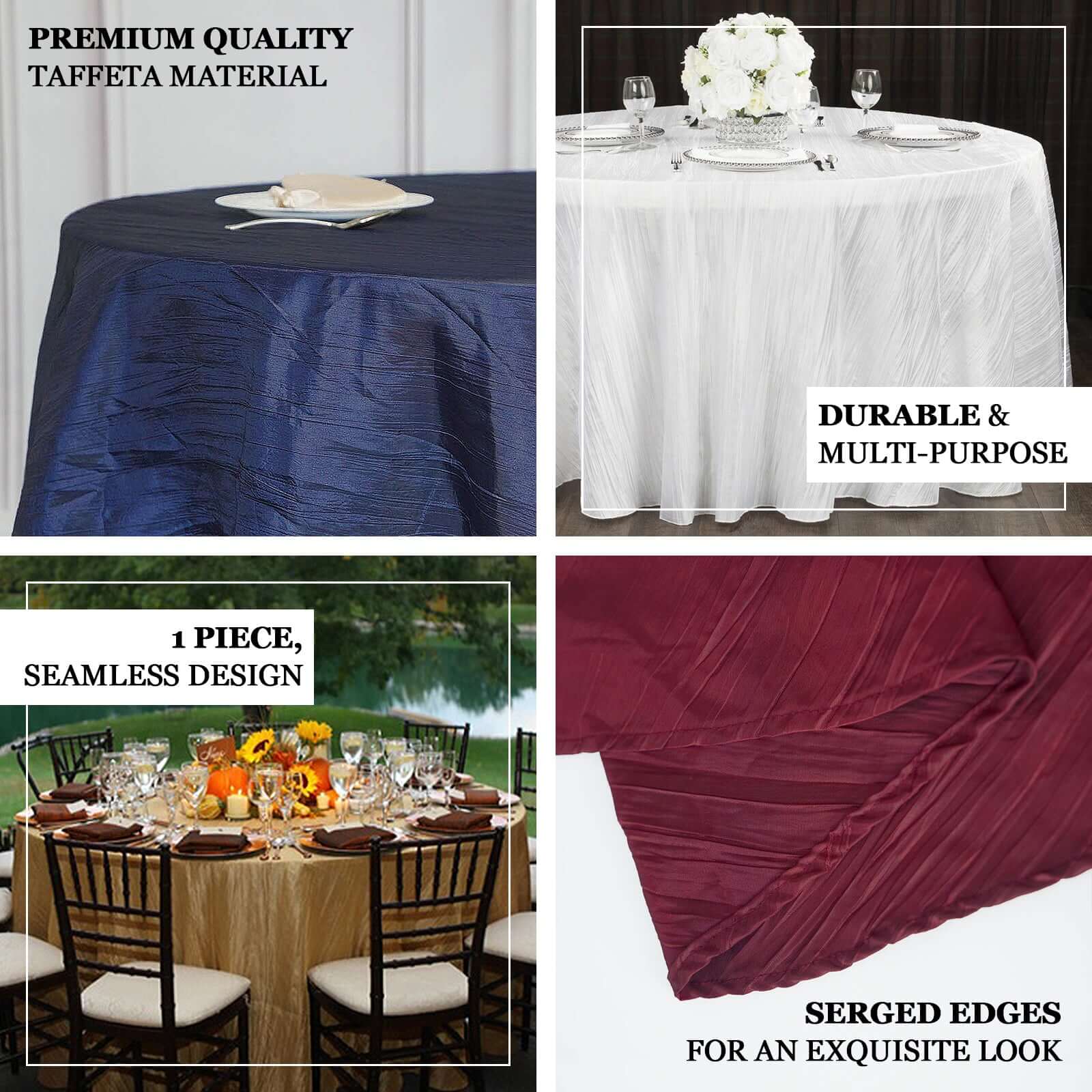 Taffeta Round Tablecloth 120" Teal with Accordion Crinkle Design - Seamless Finish - Image 3