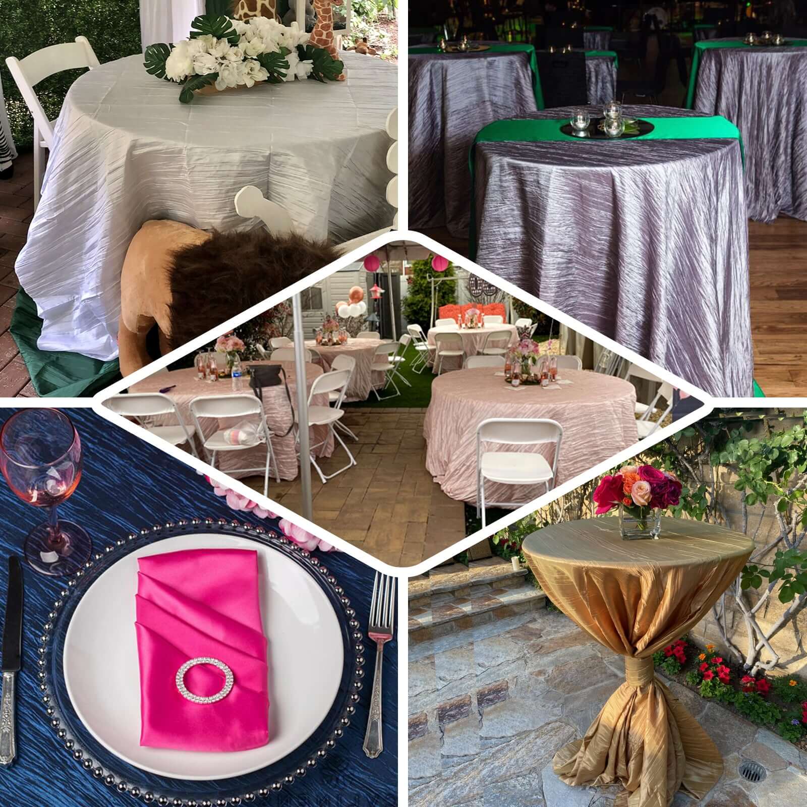 Taffeta Round Tablecloth 120" Violet Amethyst with Accordion Crinkle Design - Seamless Finish - Image 5