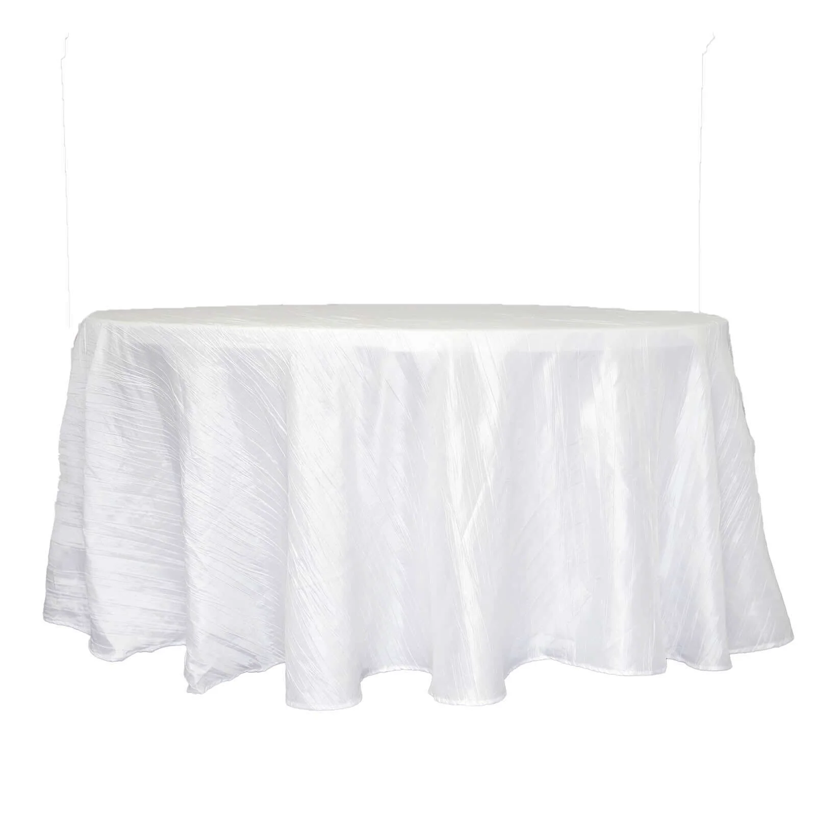 Taffeta Round Tablecloth 120" White with Accordion Crinkle Design - Seamless Finish for Weddings and Banquets - Image 6