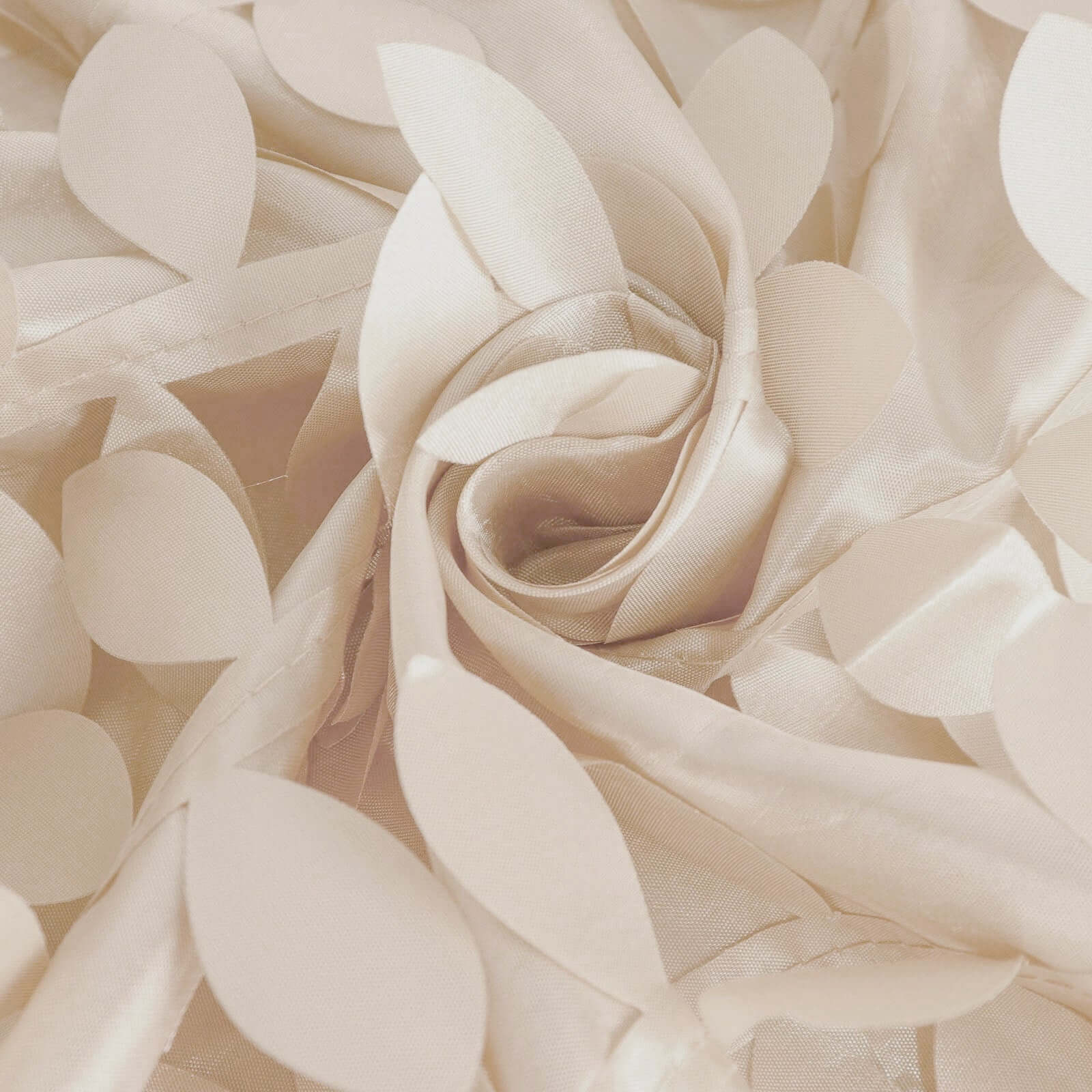 Taffeta Round Tablecloth 132" Beige - Hand-sewn Leaf Petal Seamless Table Cover - Image 13