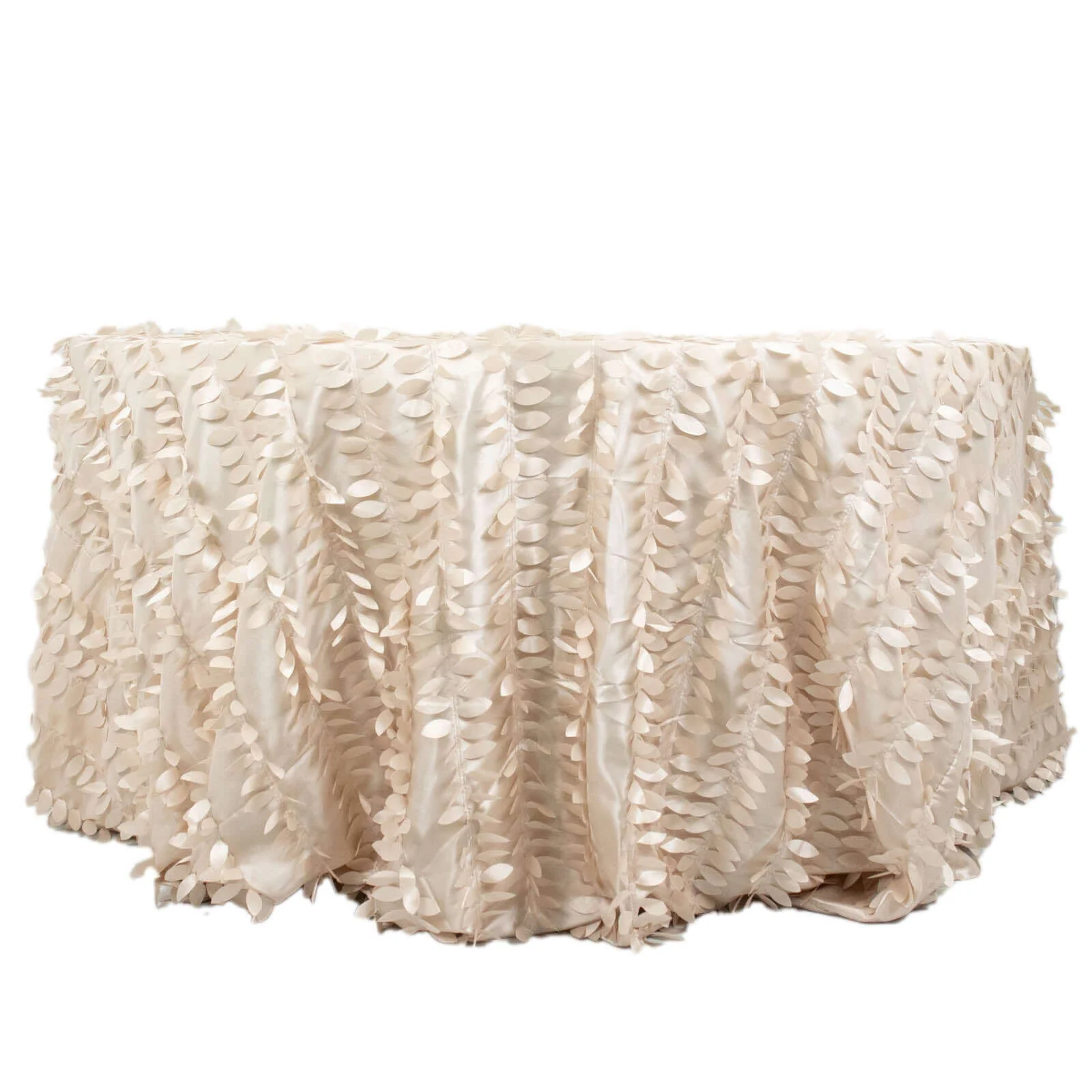 Taffeta Round Tablecloth 132" Beige - Hand-sewn Leaf Petal Seamless Table Cover - Image 7