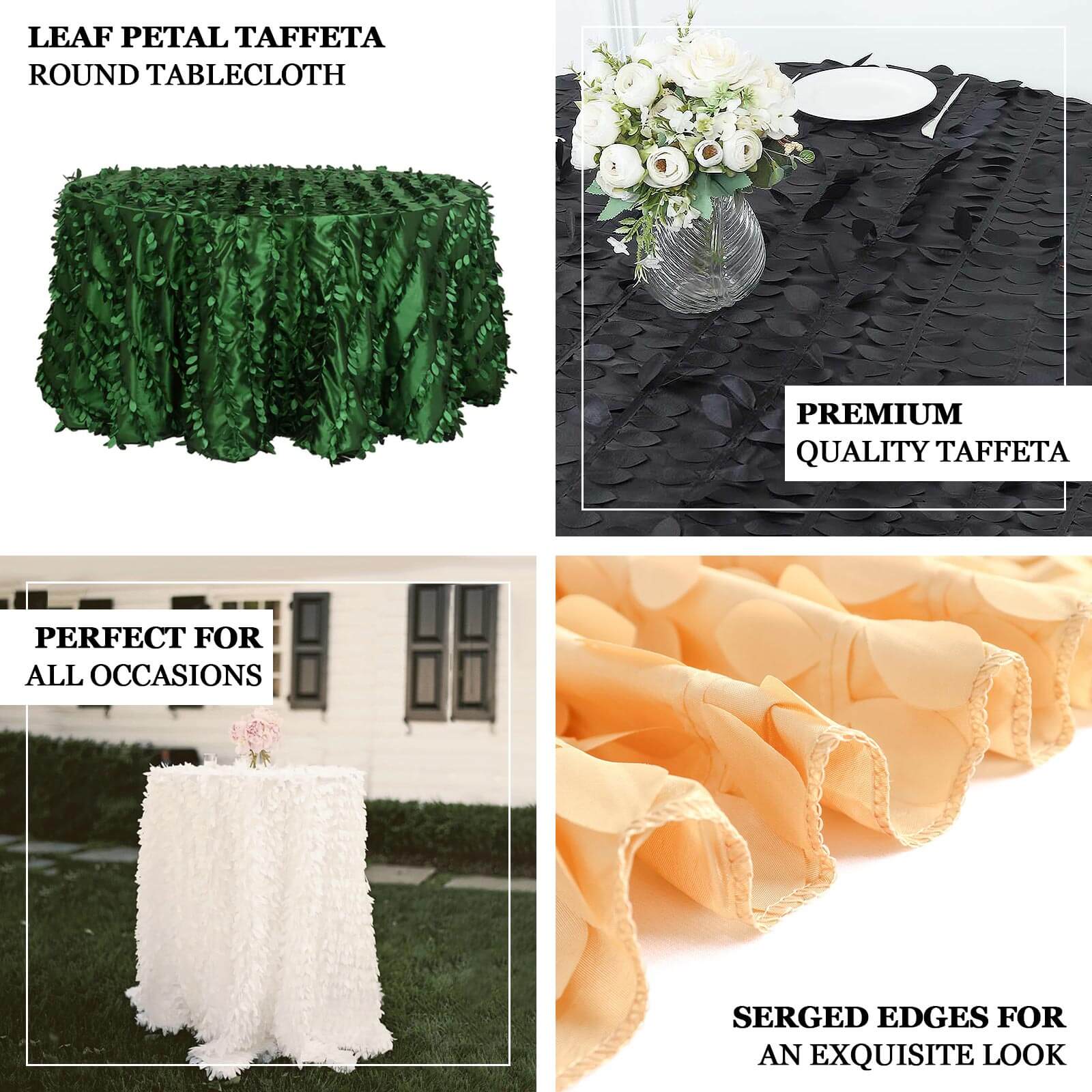 Taffeta Round Tablecloth 132" Champagne - Hand-sewn Leaf Petal Seamless Table Cover - Image 4