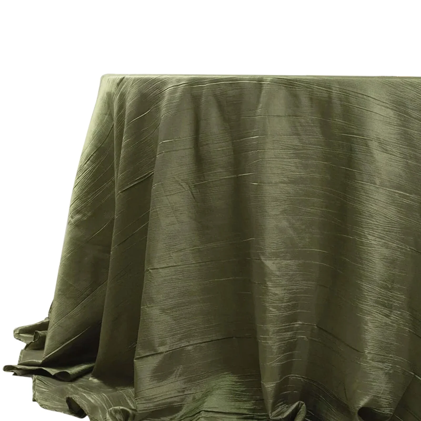 Taffeta Round Tablecloth 132" Dusty Sage Green Accordion Crinkle Table Cover