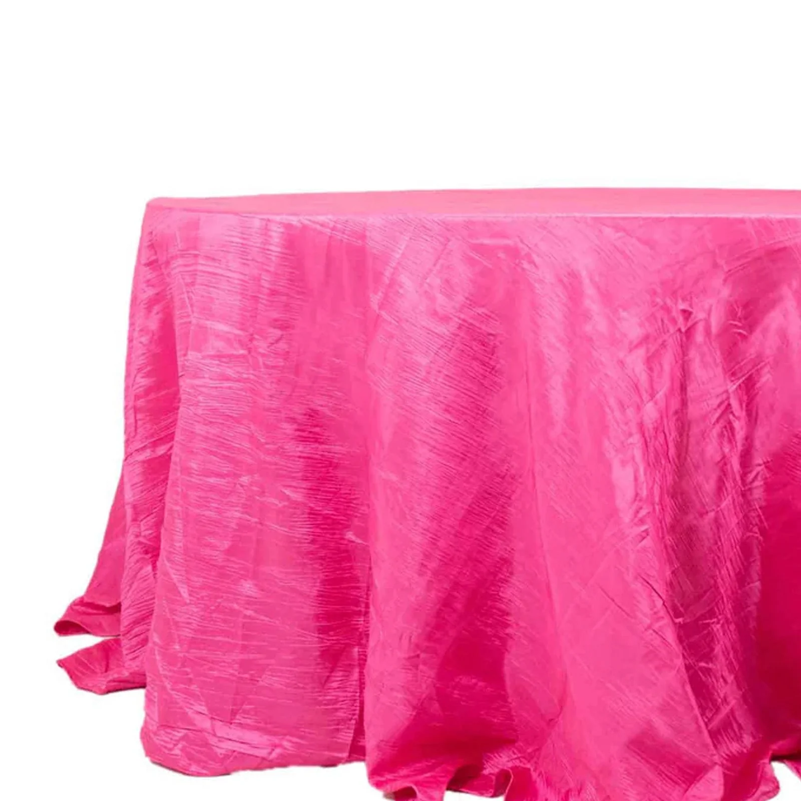 Taffeta Round Tablecloth 132" Fuchsia Accordion Crinkle Table Cover