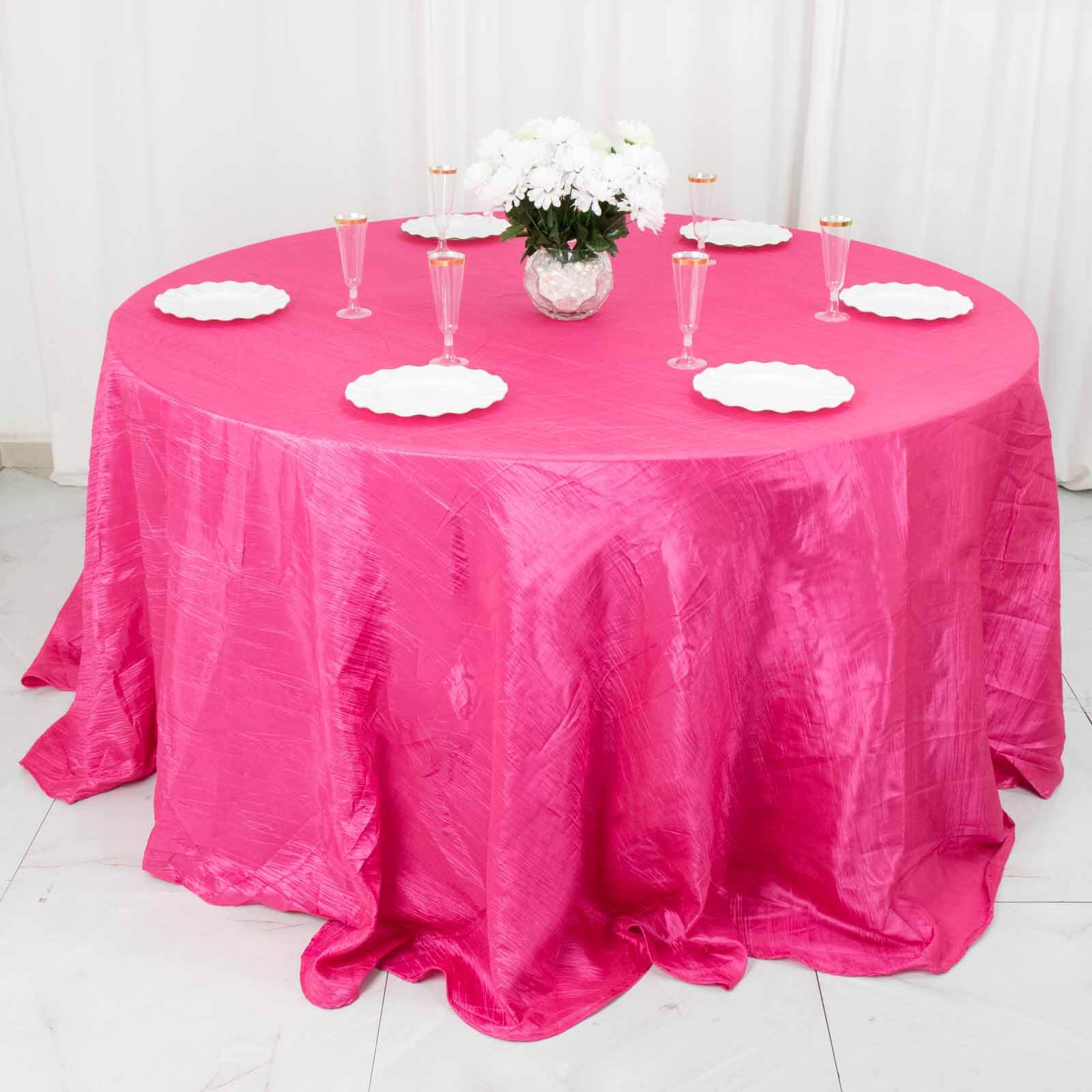 Taffeta Round Tablecloth 132" Fuchsia Accordion Crinkle Table Cover - Image 8