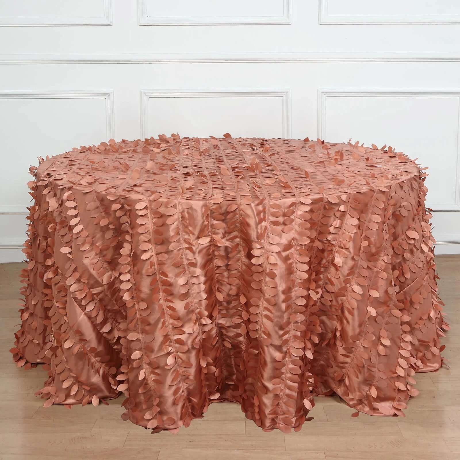 Taffeta Round Tablecloth 132" Terracotta (Rust) - Hand-sewn Leaf Petal Seamless Table Cover