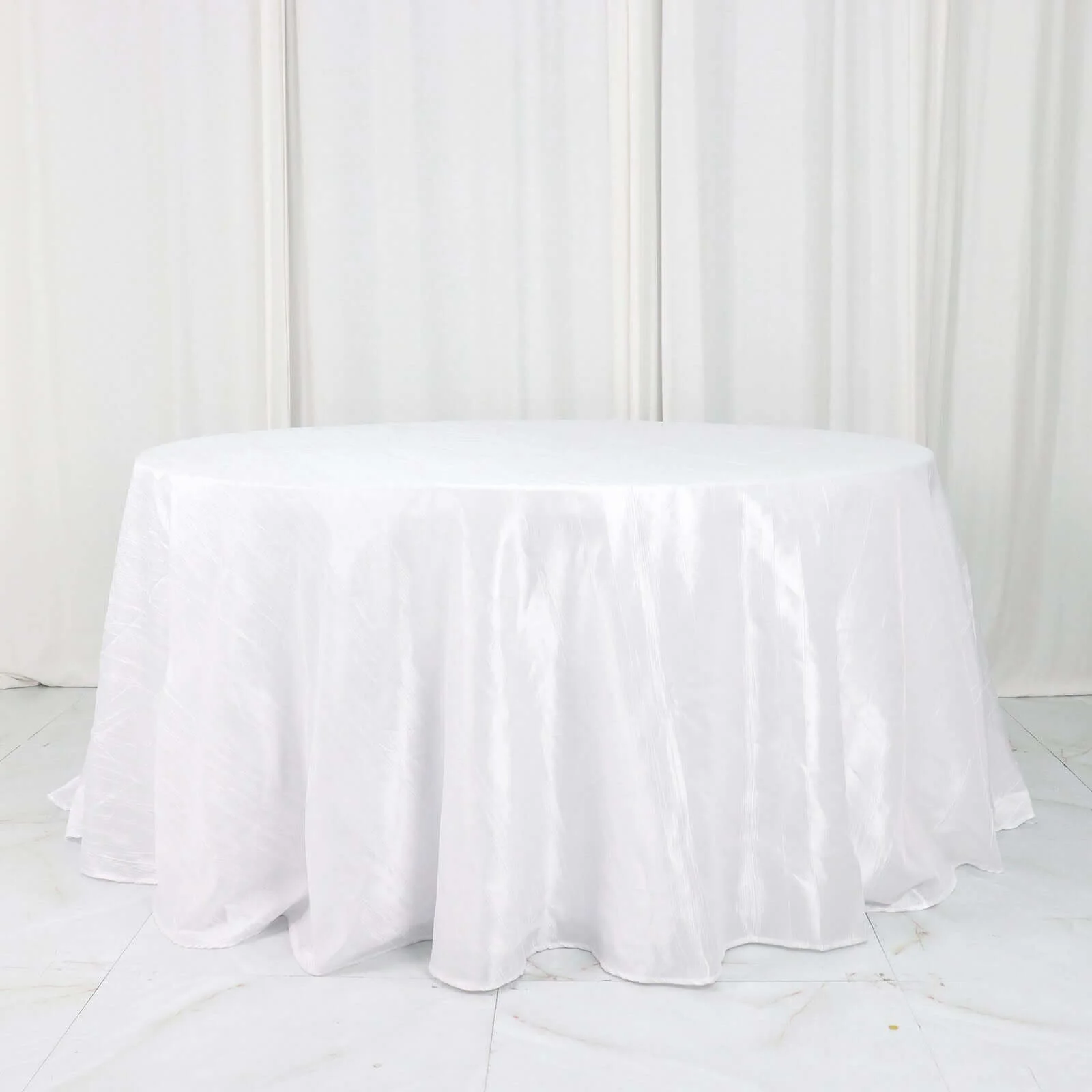 Taffeta Round Tablecloth 132" White with Accordion Crinkle Design - Chic Decor for Celebrations - Image 5