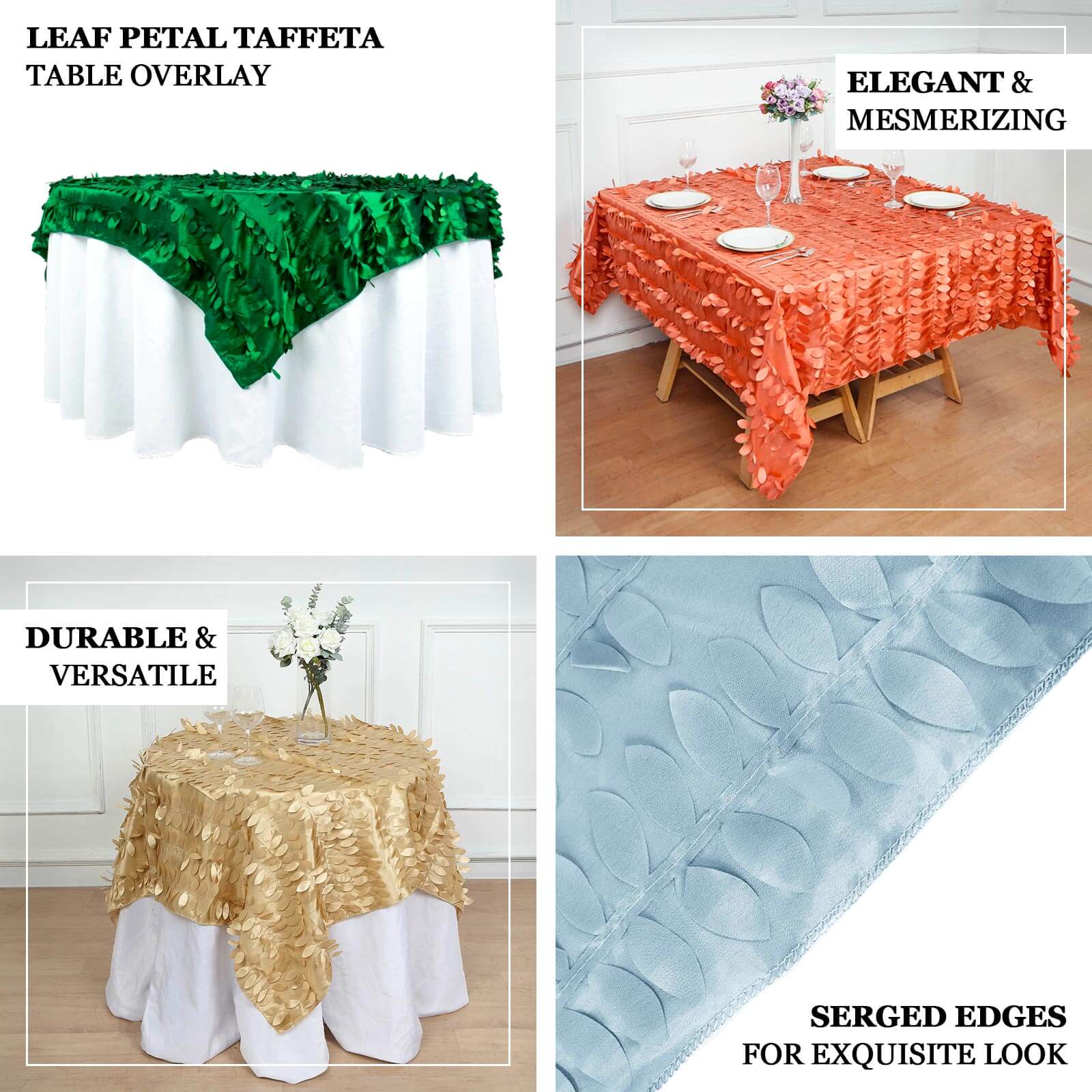 Taffeta Square Table Overlay 54"x54" Dusty Rose - 3D Leaf Petal Tablecloth Topper - Image 4
