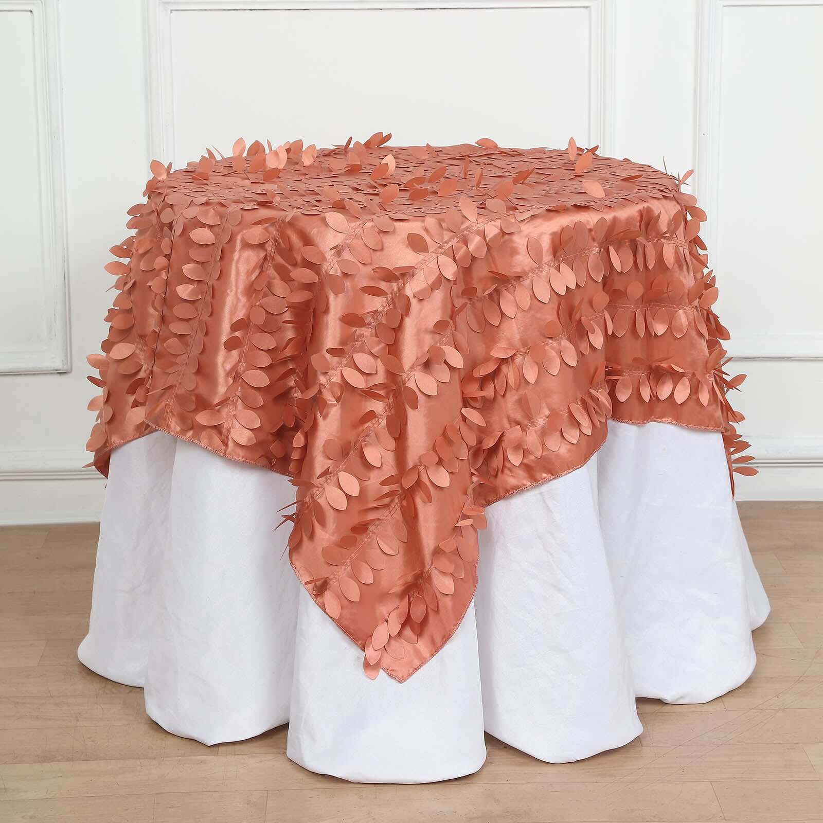 Taffeta Square Table Overlay 54"x54" Terracotta (Rust) - 3D Leaf Petal Tablecloth Topper - Image 3