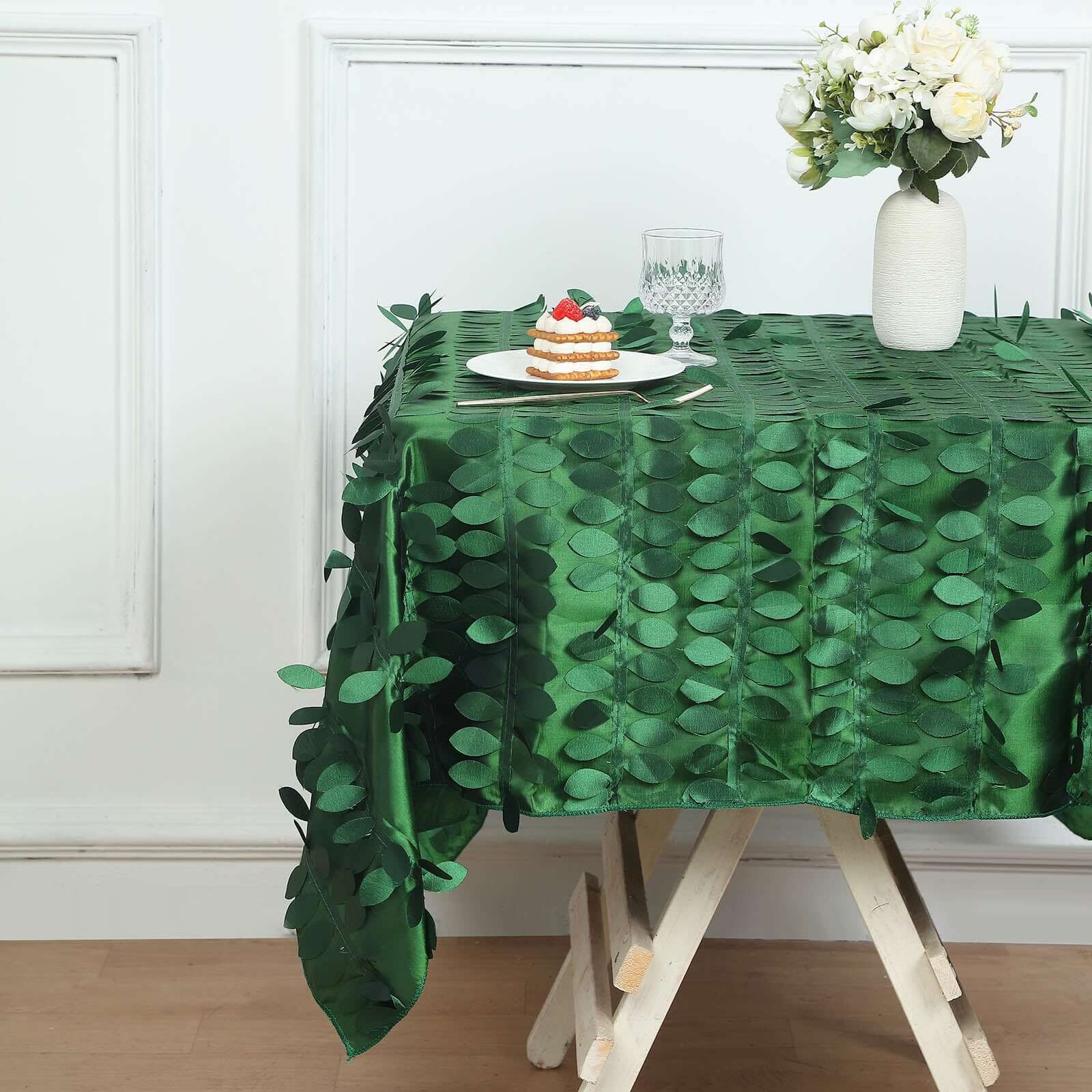 Taffeta Square Tablecloth 54"x54" Green - 3D Leaf Petal Table Cover - Image 2