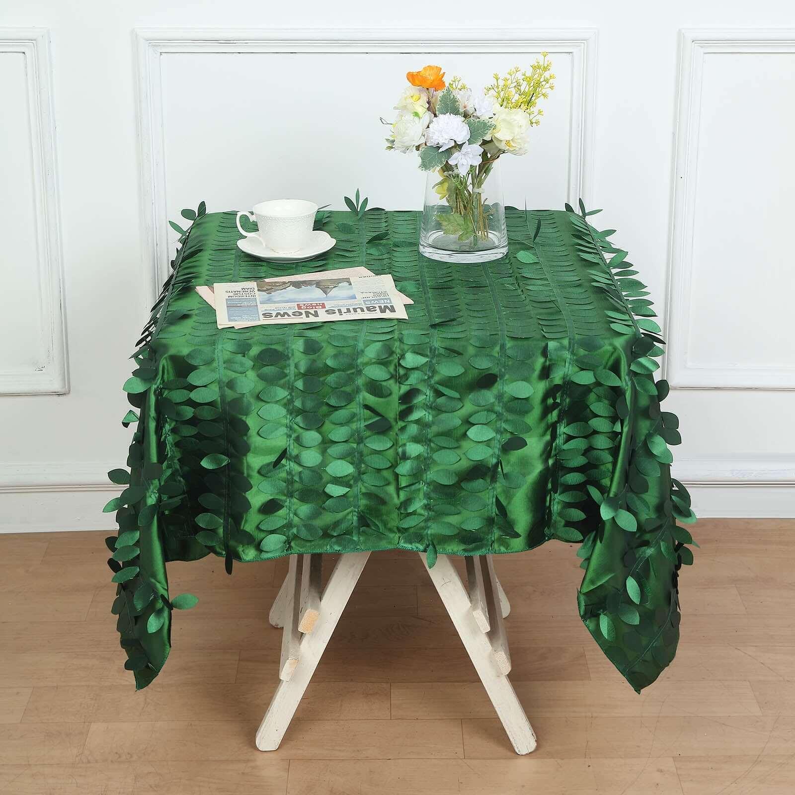 Taffeta Square Tablecloth 54"x54" Green - 3D Leaf Petal Table Cover - Image 3