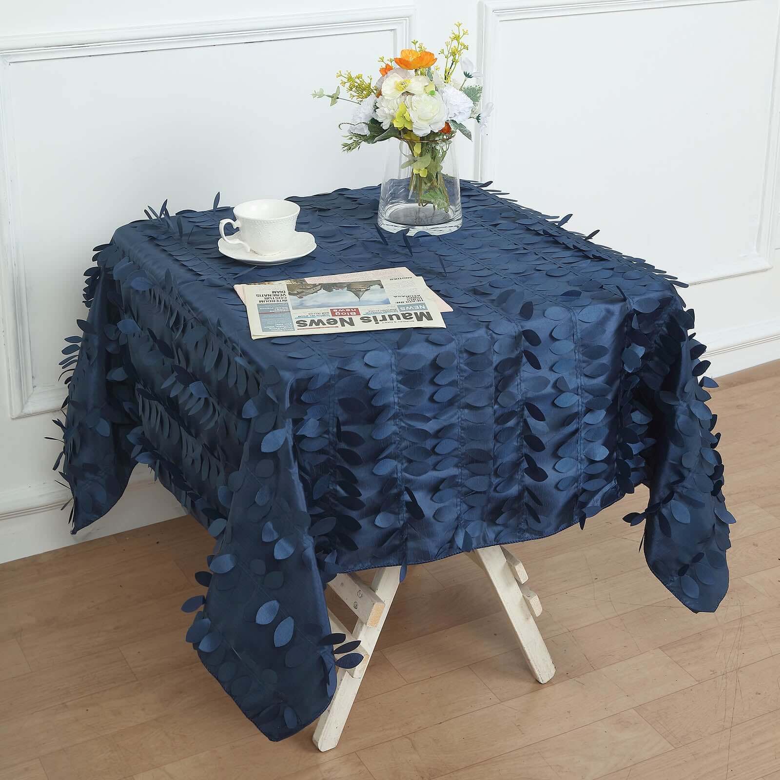 Taffeta Square Tablecloth 54"x54" Navy Blue - 3D Leaf Petal Table Cover - Image 3
