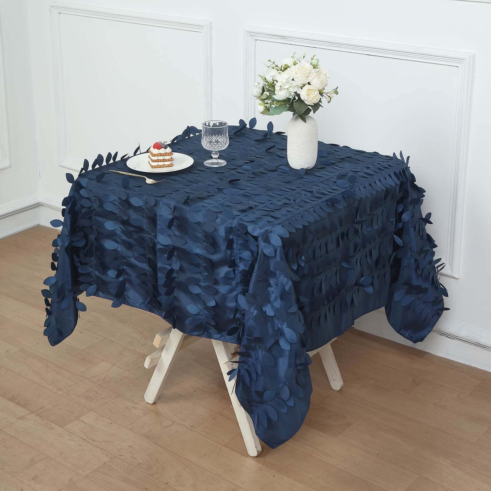 Taffeta Square Tablecloth 54"x54" Navy Blue - 3D Leaf Petal Table Cover - Image 5