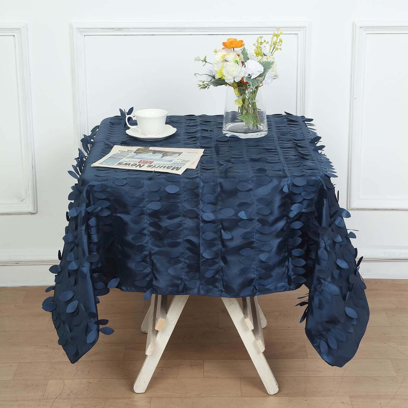 Taffeta Square Tablecloth 54"x54" Navy Blue - 3D Leaf Petal Table Cover - Image 6