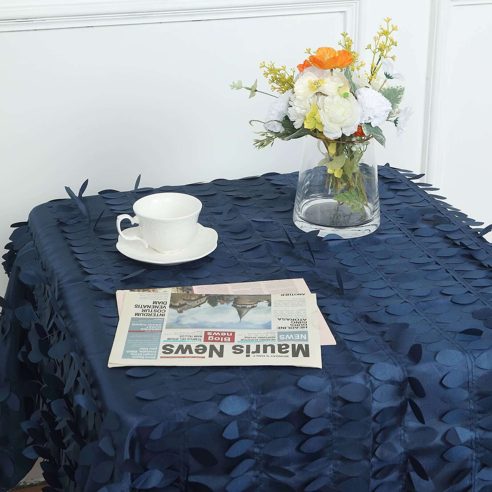 Taffeta Square Tablecloth 54"x54" Navy Blue - 3D Leaf Petal Table Cover - Image 8