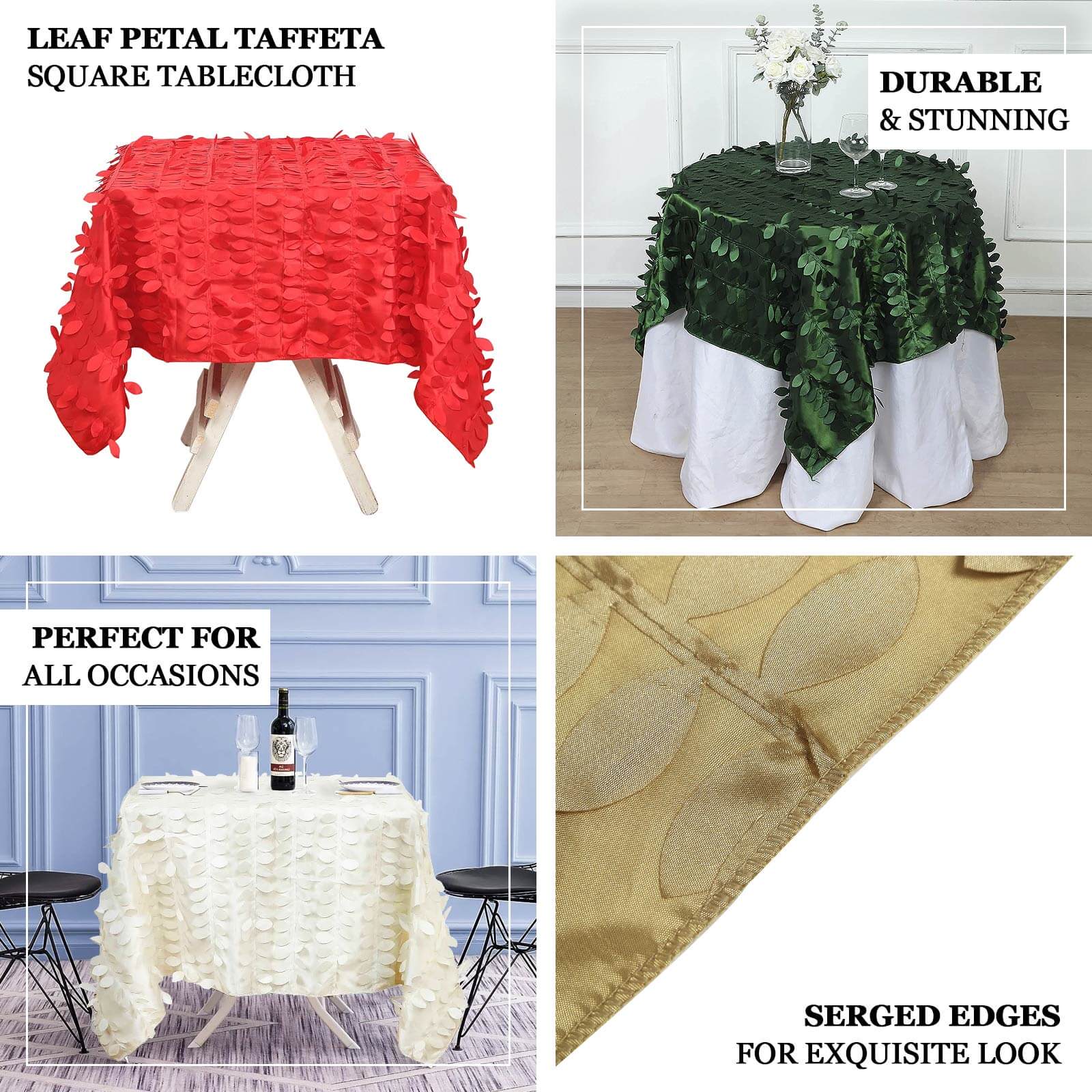 Taffeta Square Tablecloth 54"x54" Terracotta (Rust) - 3D Leaf Petal Table Cover - Image 4