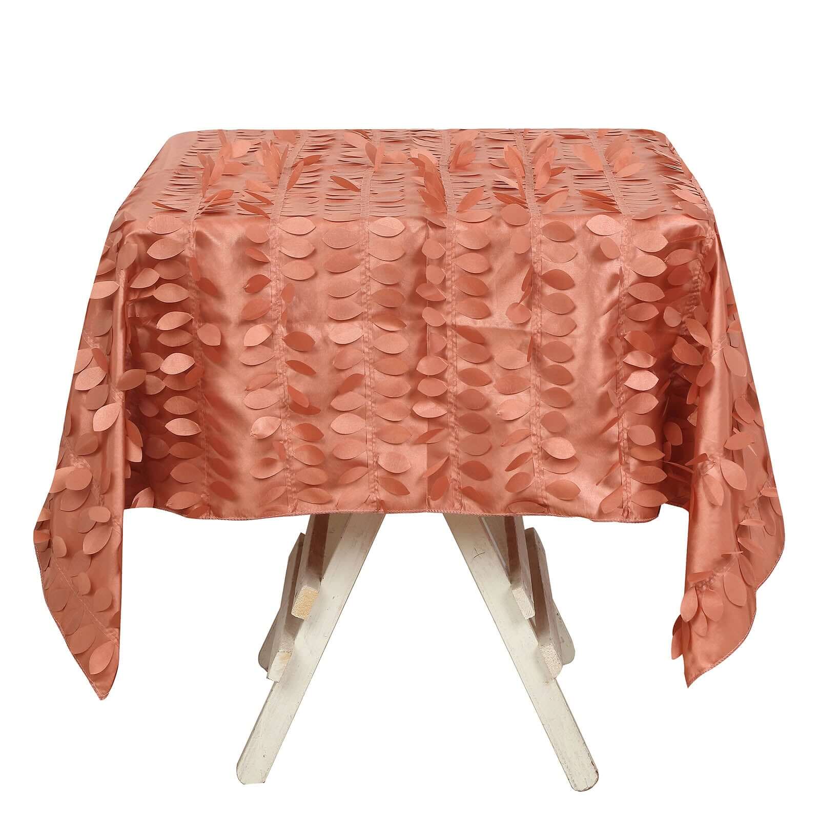Taffeta Square Tablecloth 54"x54" Terracotta (Rust) - 3D Leaf Petal Table Cover - Image 7