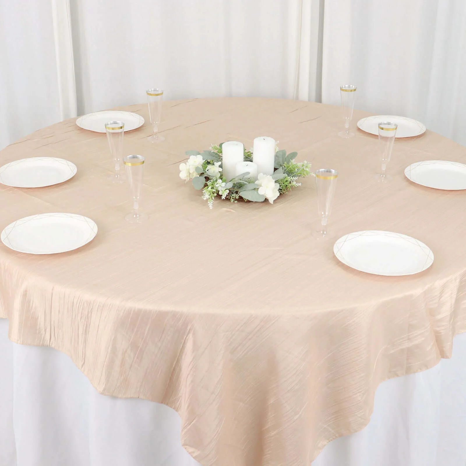 Taffeta Table Overlay 72"x72" Beige - Accordion Crinkle Table Topper - Image 2