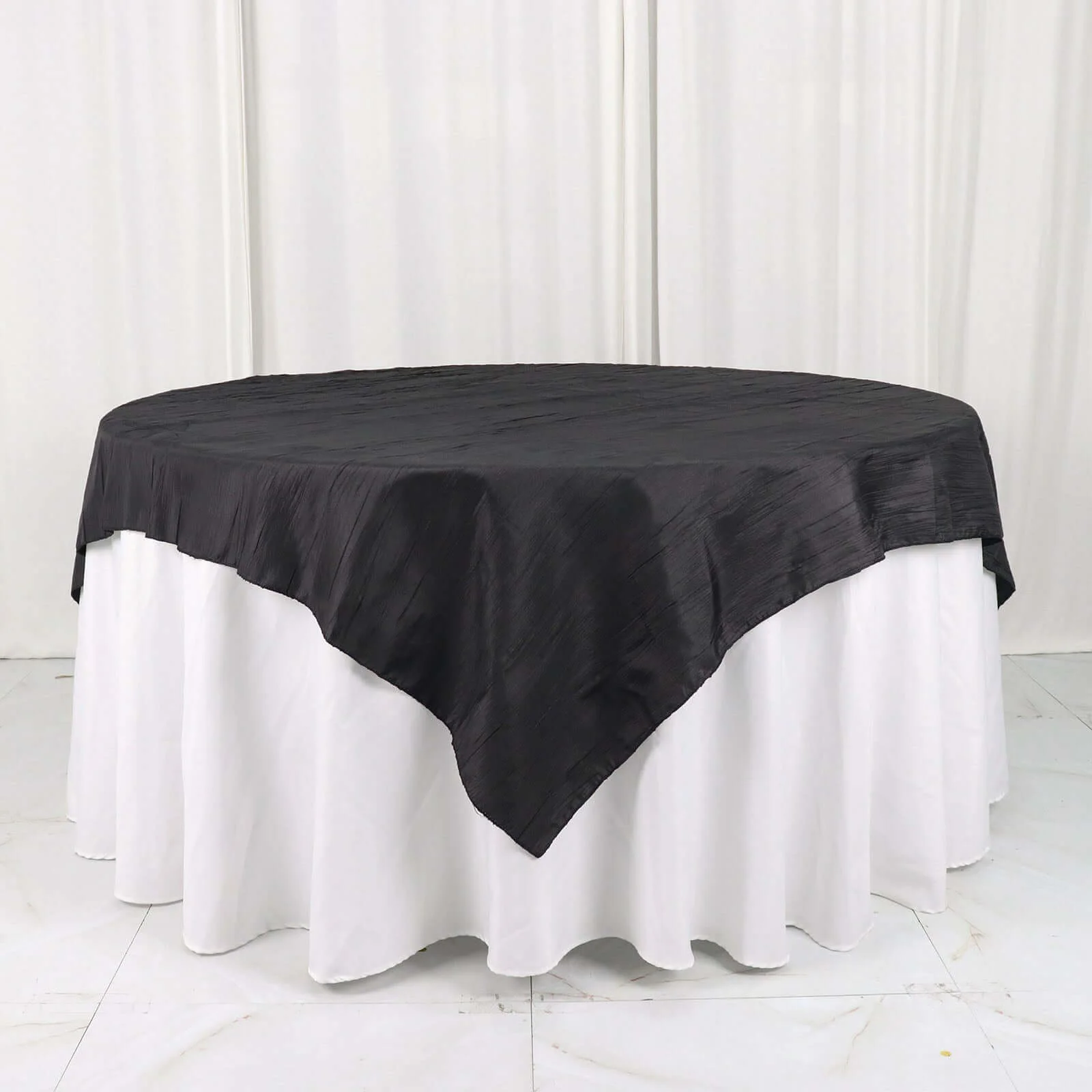 Taffeta Table Overlay 72"x72" Black - Accordion Crinkle Table Topper - Image 6