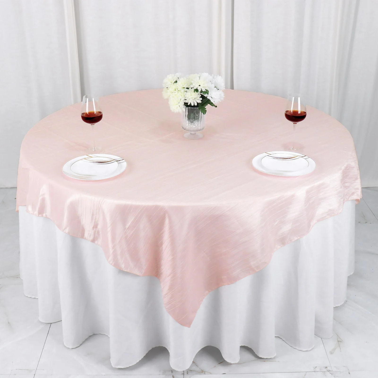 Taffeta Table Overlay 72"x72" Blush - Accordion Crinkle Table Topper - Image 4